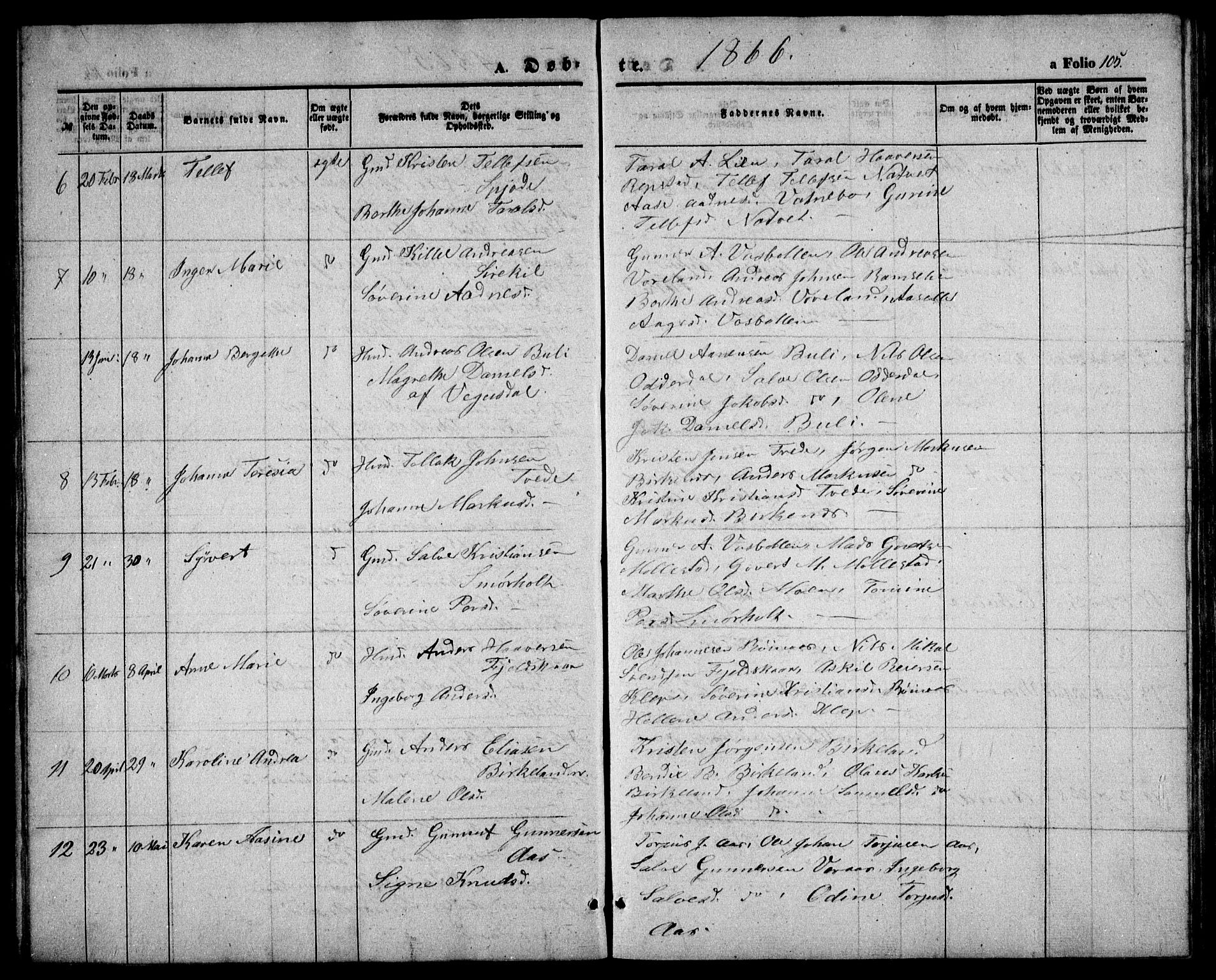 Birkenes sokneprestkontor, AV/SAK-1111-0004/F/Fb/L0002: Parish register (copy) no. B 2, 1849-1876, p. 105