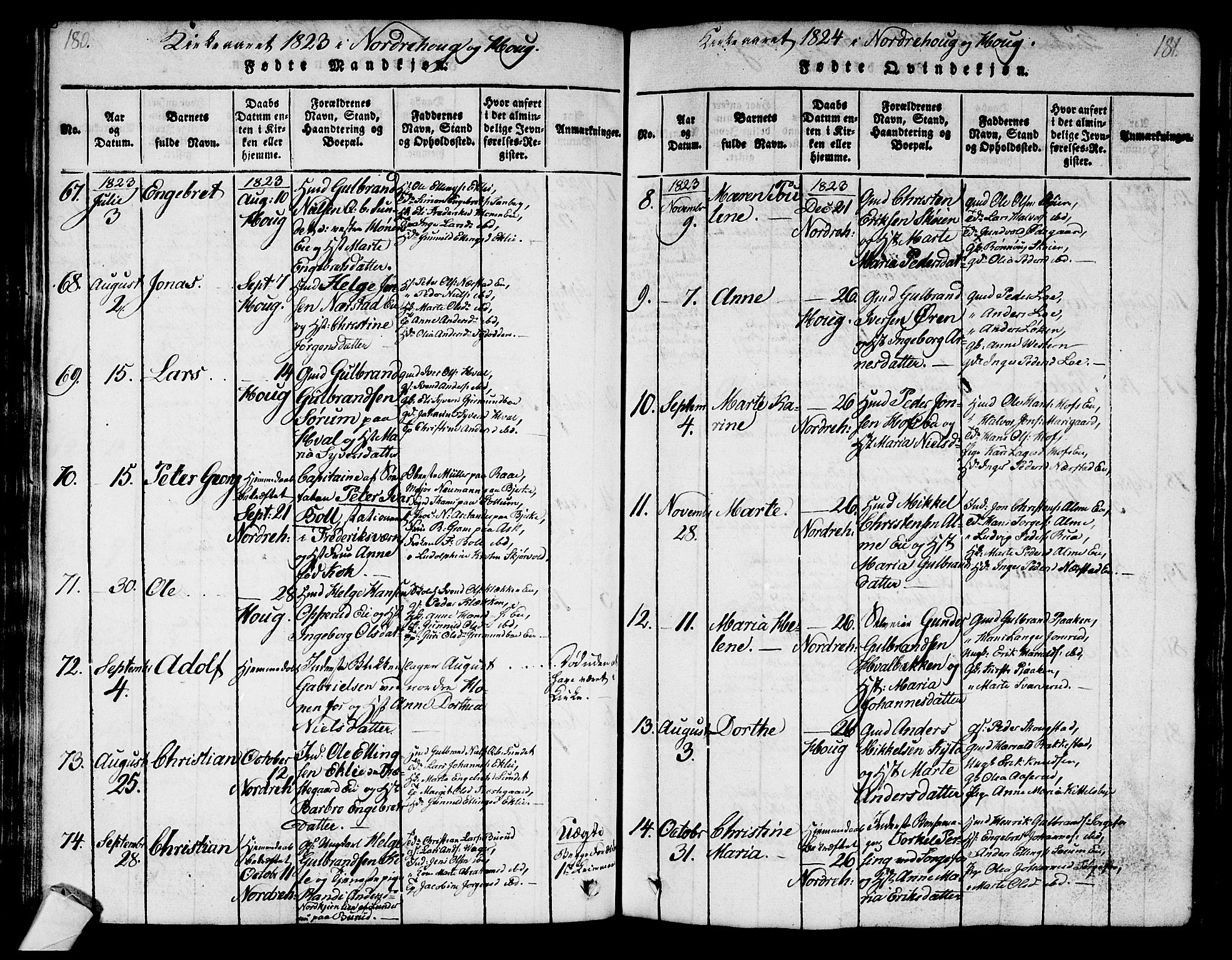 Norderhov kirkebøker, SAKO/A-237/G/Ga/L0003: Parish register (copy) no. I 3 /1, 1814-1876, p. 180-181