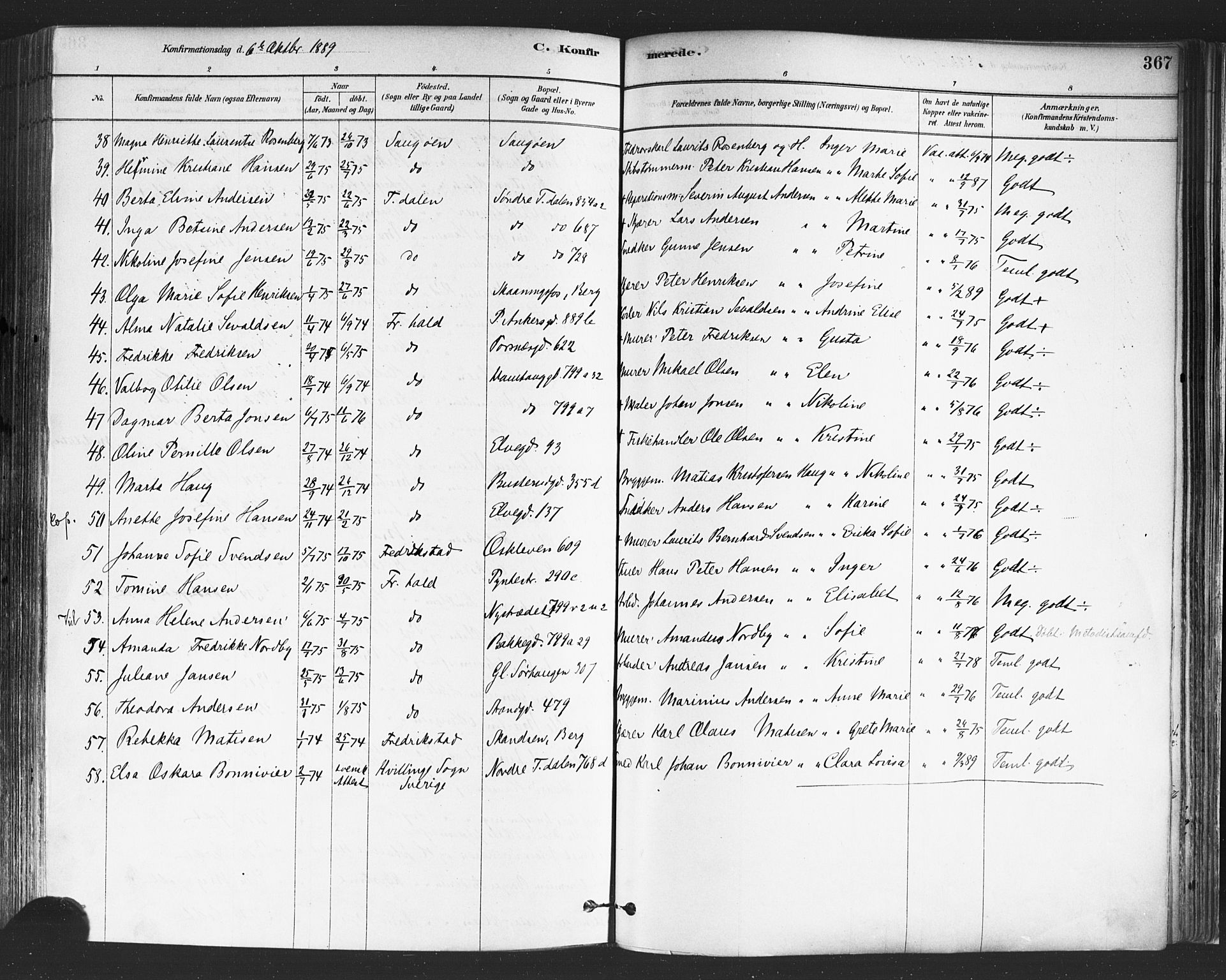 Halden prestekontor Kirkebøker, AV/SAO-A-10909/F/Fa/L0011: Parish register (official) no. I 11, 1878-1889, p. 367