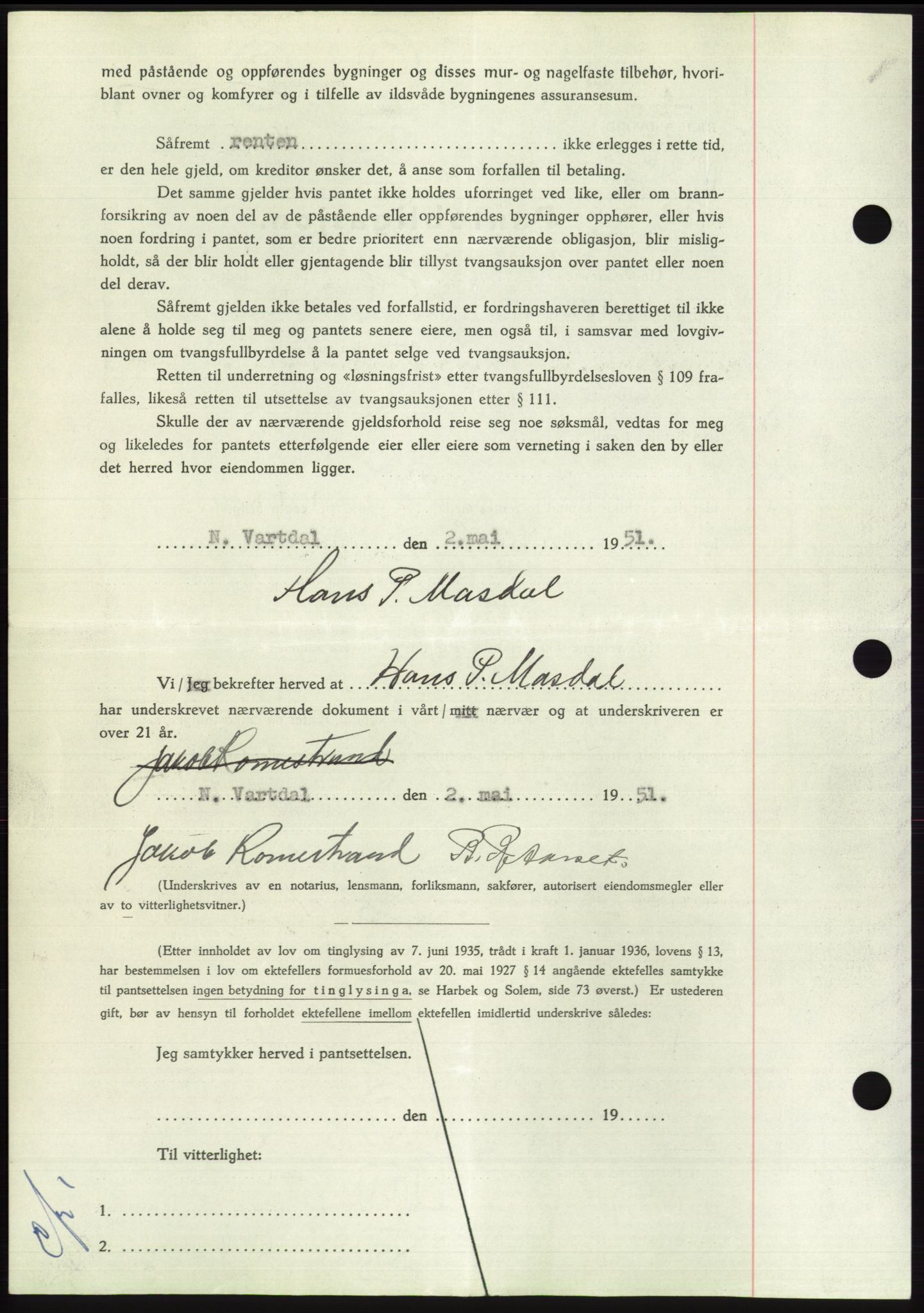 Søre Sunnmøre sorenskriveri, AV/SAT-A-4122/1/2/2C/L0120: Mortgage book no. 8B, 1951-1951, Diary no: : 814/1951