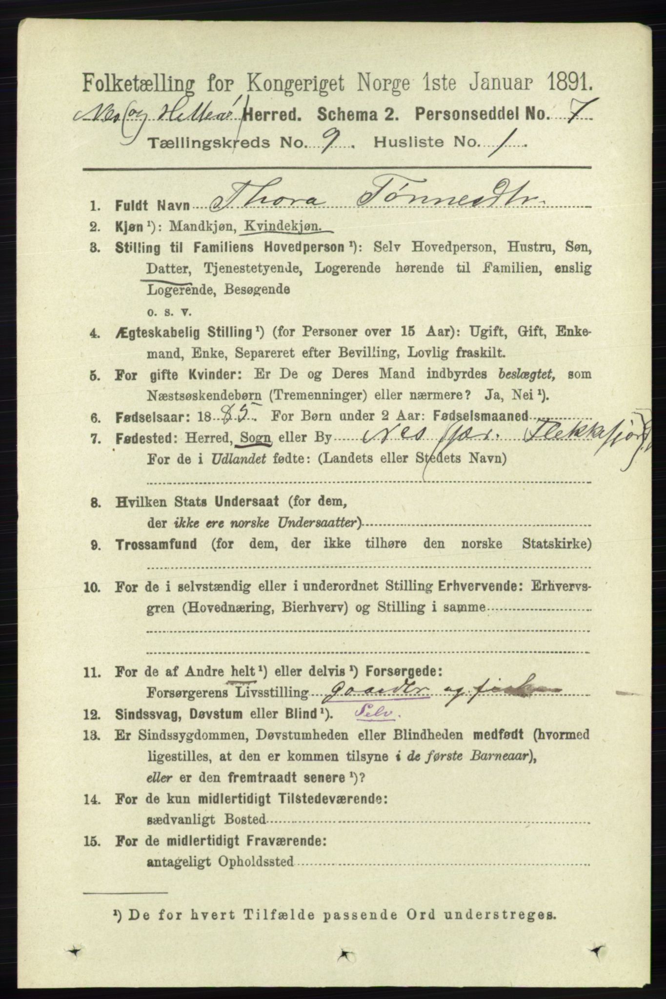 RA, 1891 census for 1043 Hidra og Nes, 1891, p. 3773