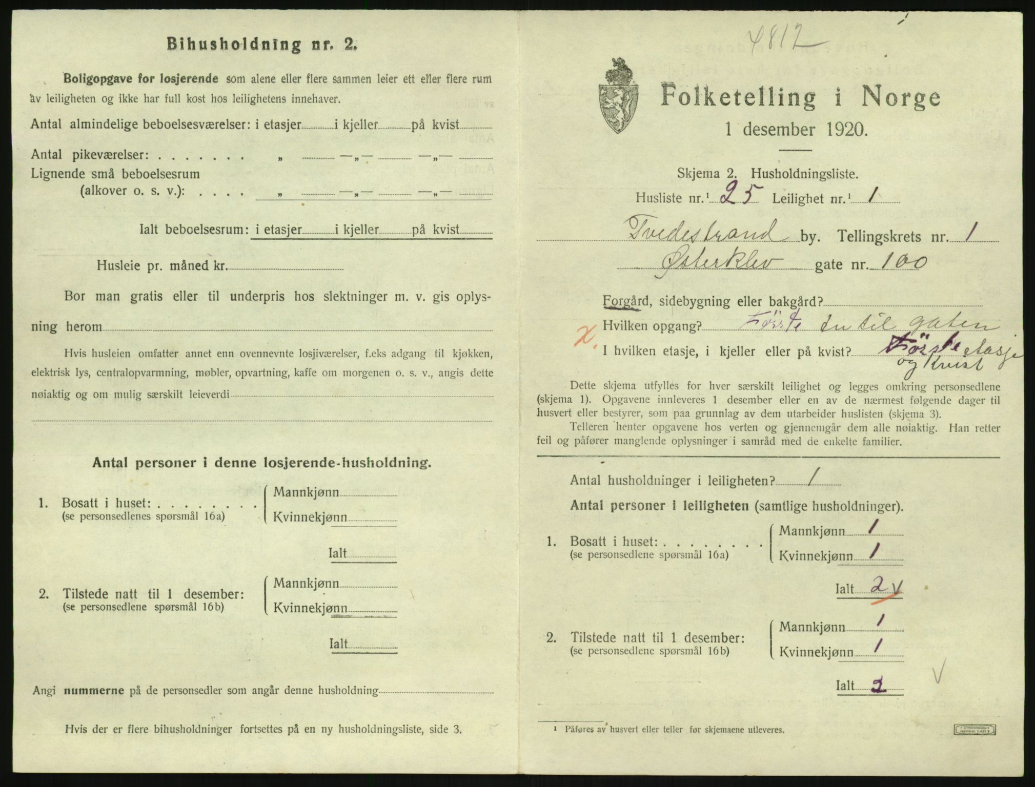 SAK, 1920 census for Tvedestrand, 1920, p. 667