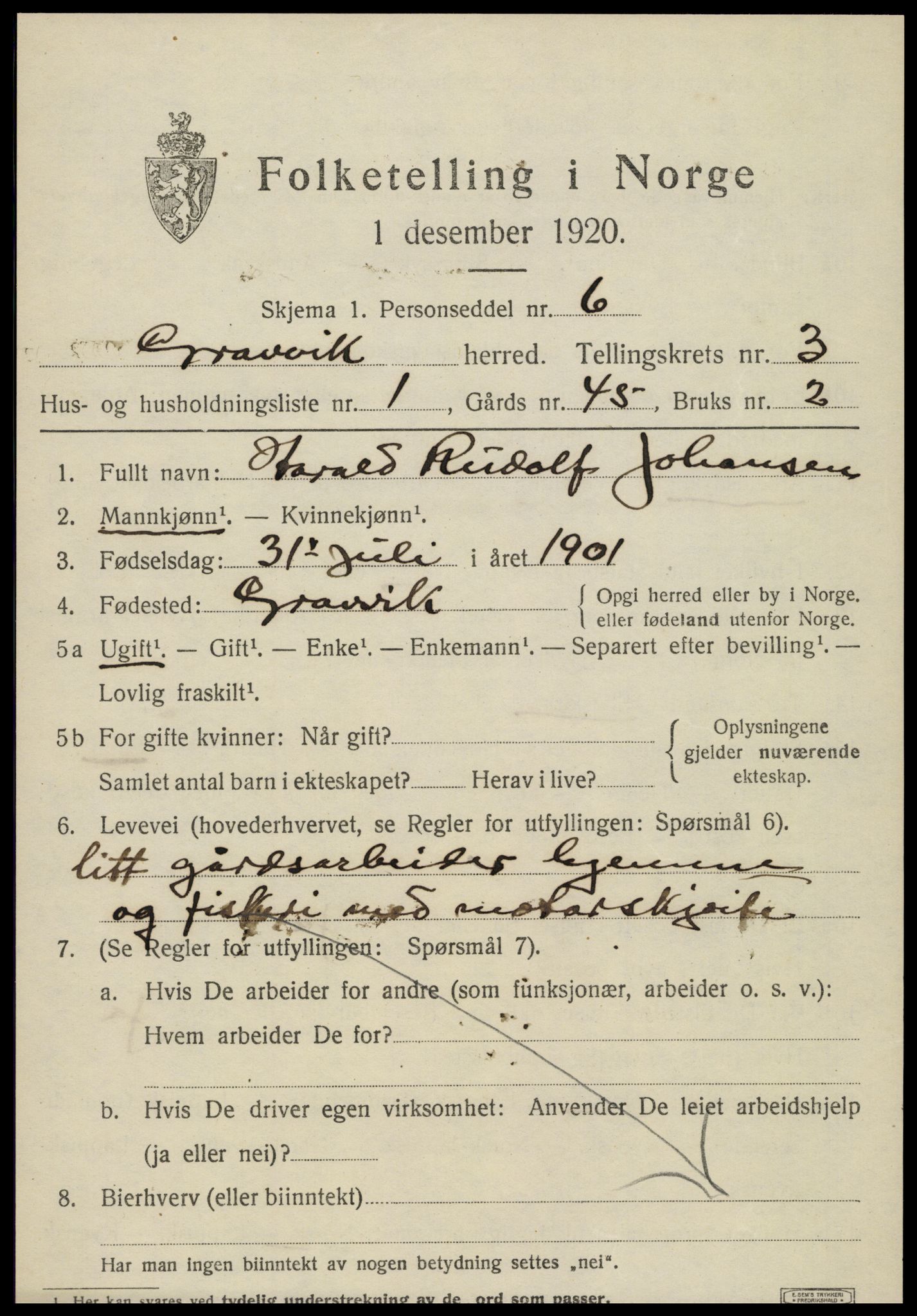 SAT, 1920 census for Gravvik, 1920, p. 1608