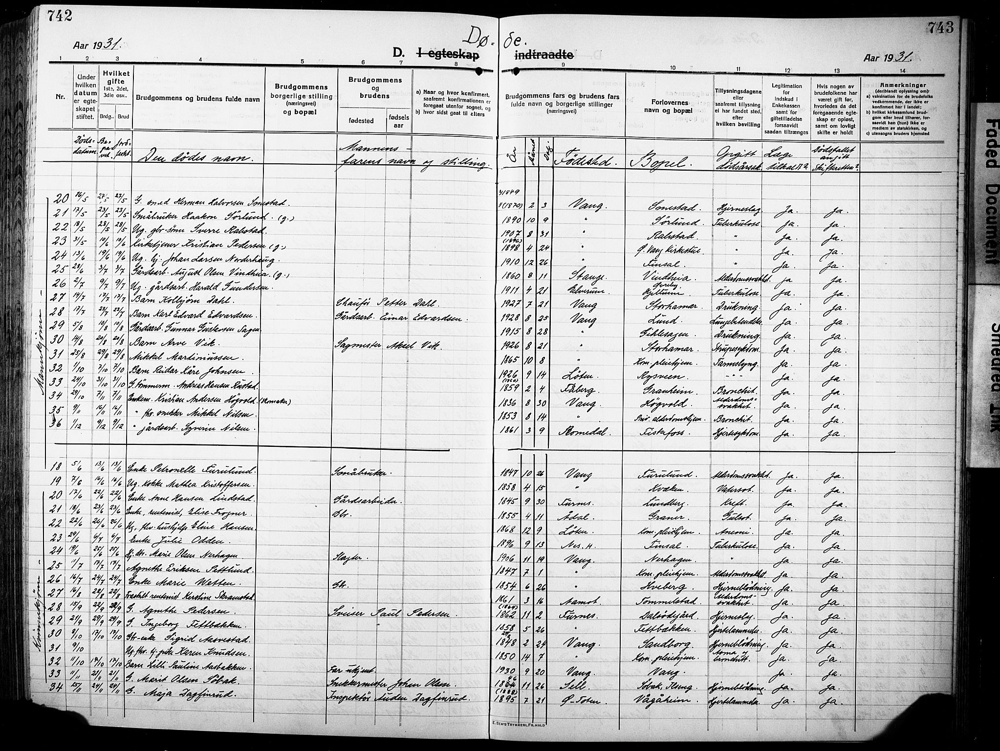 Vang prestekontor, Hedmark, AV/SAH-PREST-008/H/Ha/Hab/L0015: Parish register (copy) no. 15, 1915-1933, p. 742-743