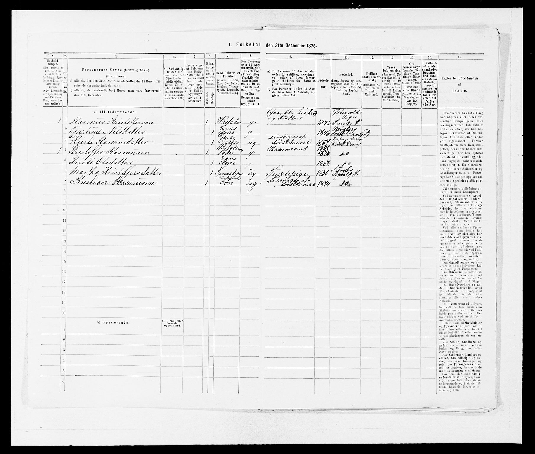 SAB, 1875 census for 1245P Sund, 1875, p. 979