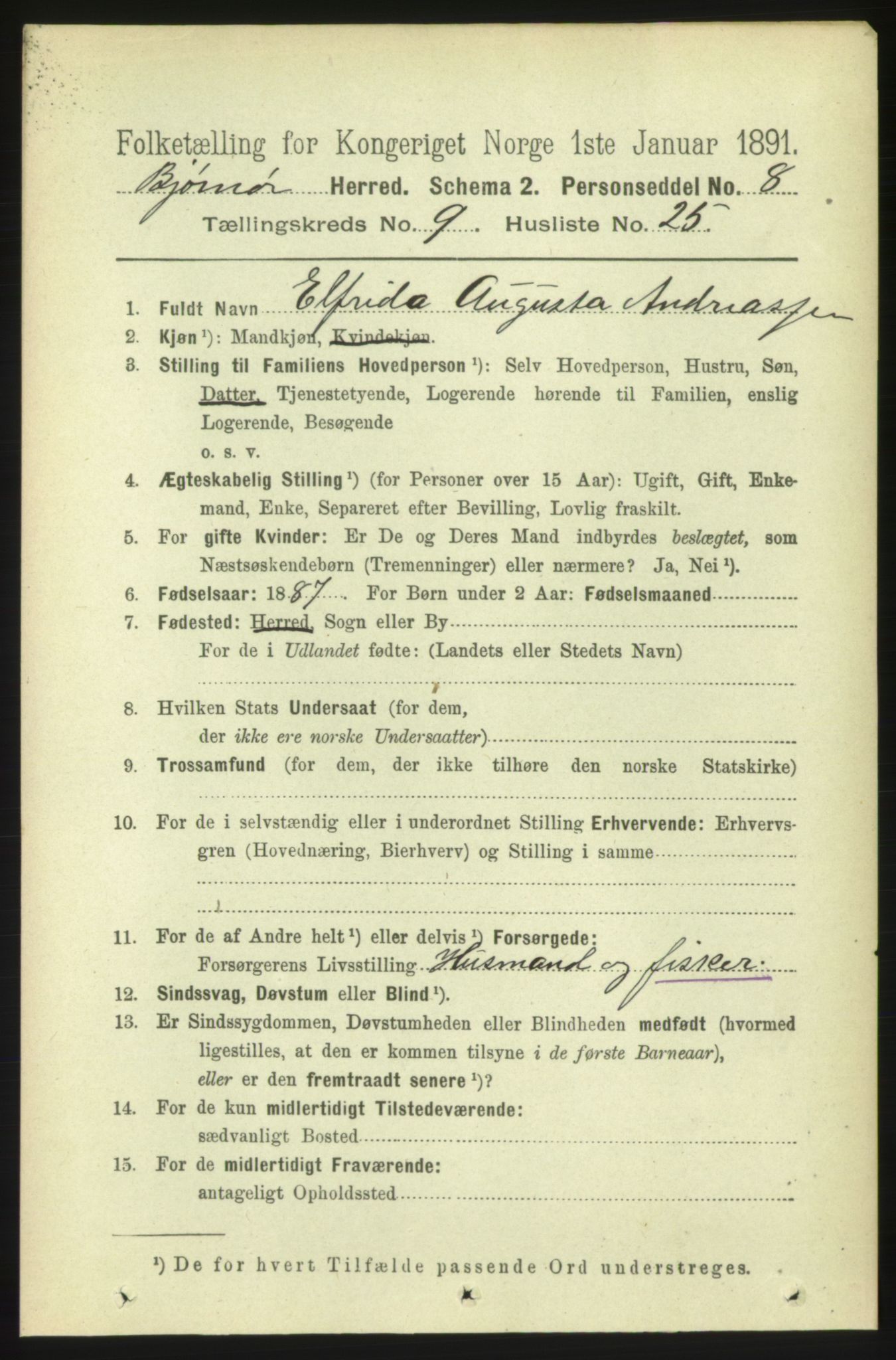 RA, 1891 census for 1632 Bjørnør, 1891, p. 3949