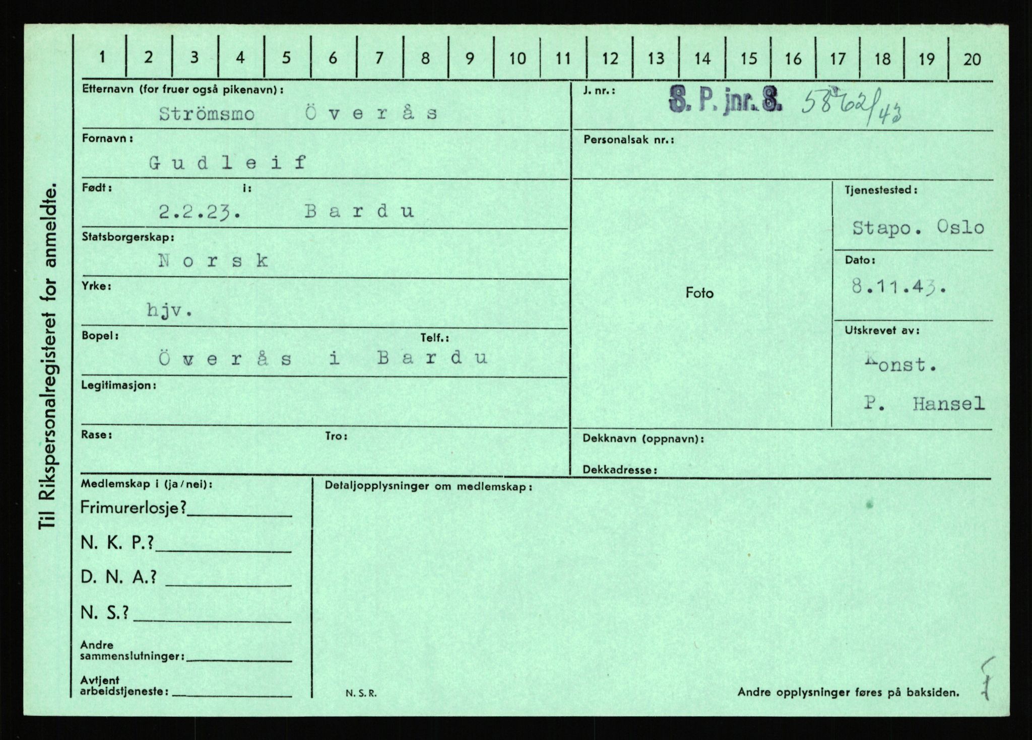 Statspolitiet - Hovedkontoret / Osloavdelingen, AV/RA-S-1329/C/Ca/L0016: Uberg - Øystese, 1943-1945, p. 4028