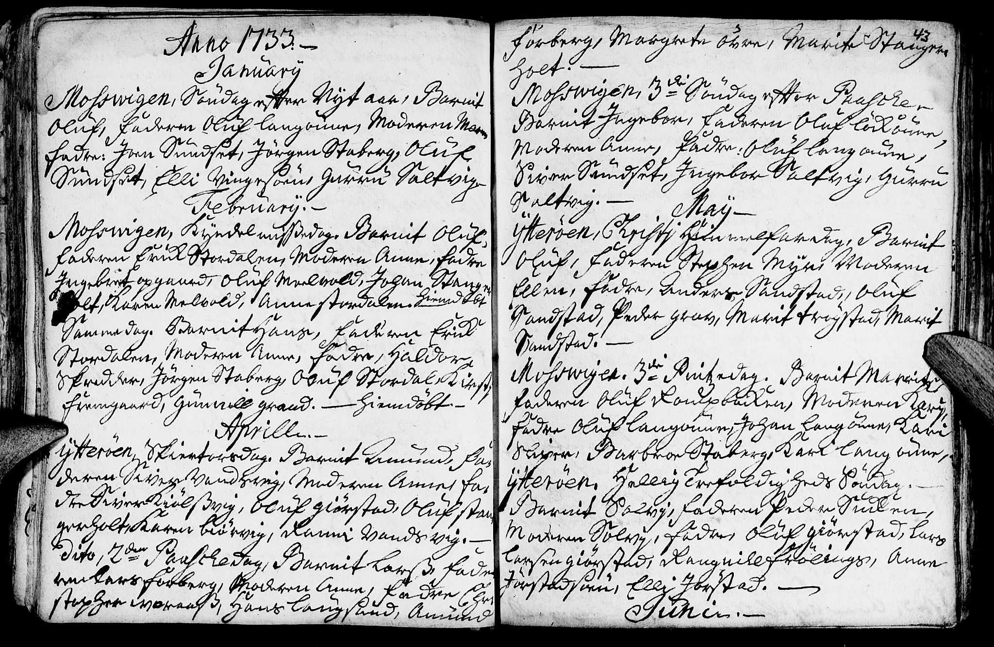 Ministerialprotokoller, klokkerbøker og fødselsregistre - Nord-Trøndelag, SAT/A-1458/722/L0215: Parish register (official) no. 722A02, 1718-1755, p. 43