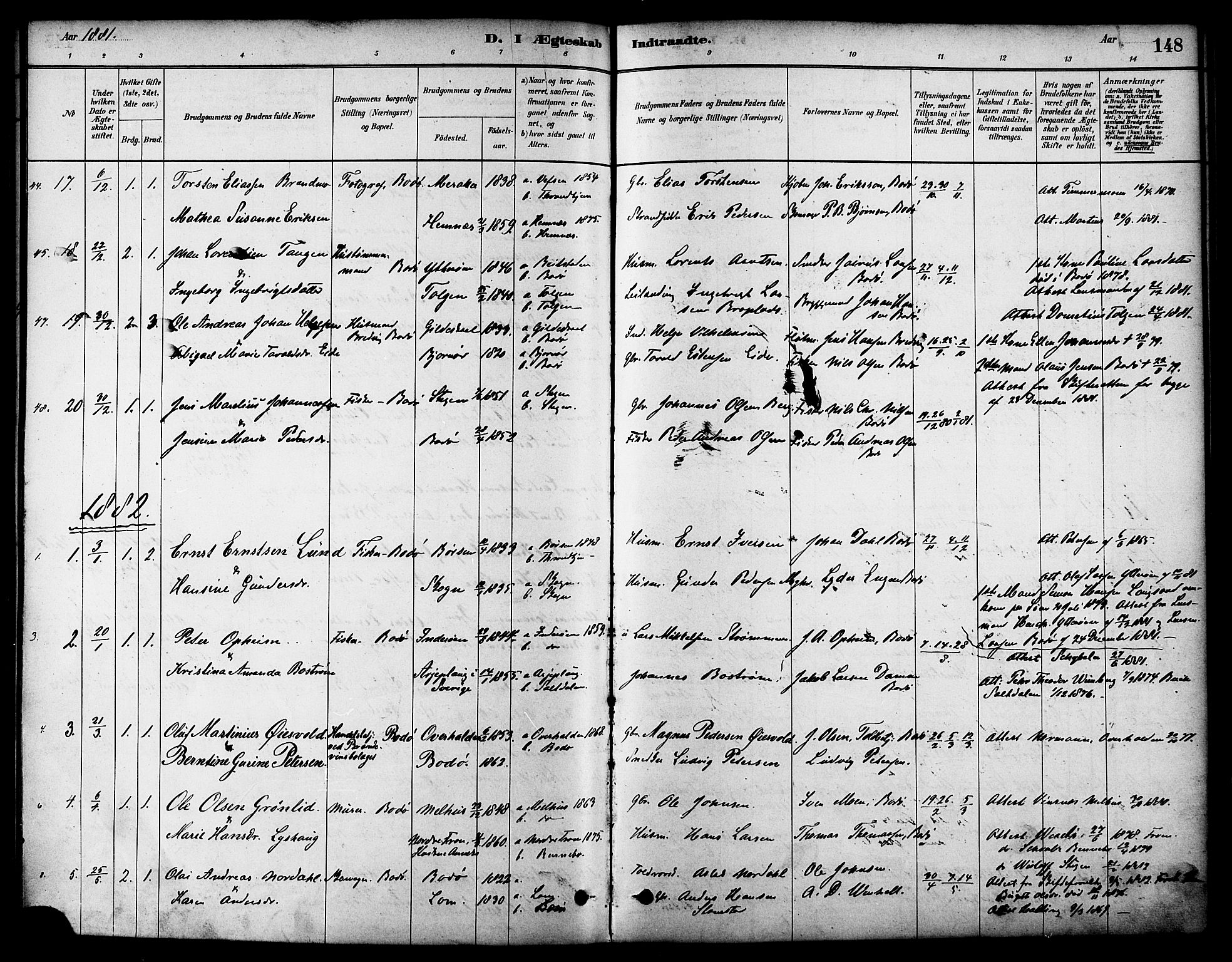 Ministerialprotokoller, klokkerbøker og fødselsregistre - Nordland, SAT/A-1459/801/L0030: Parish register (copy) no. 801C05, 1879-1887, p. 148