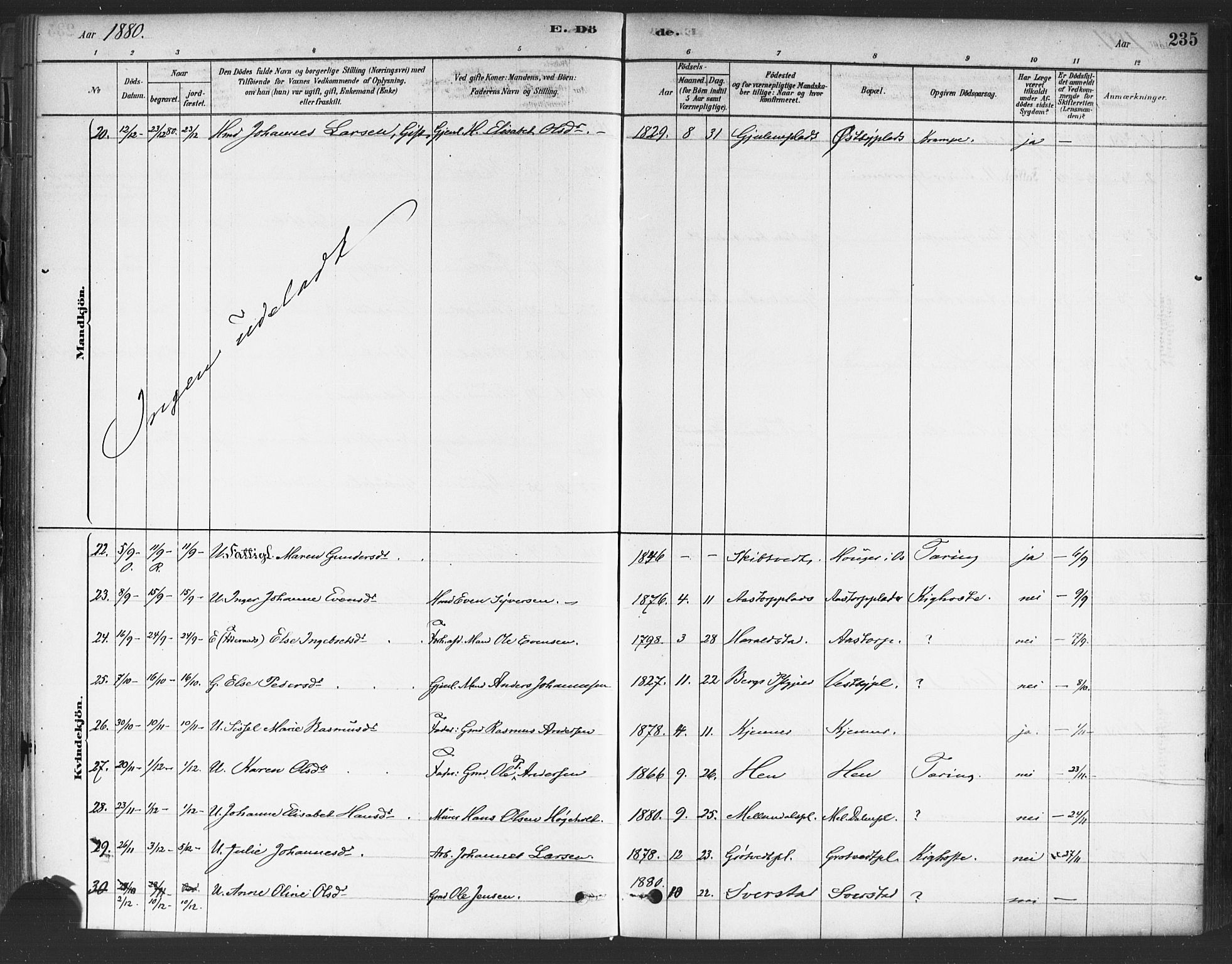 Rakkestad prestekontor Kirkebøker, AV/SAO-A-2008/F/Fa/L0012: Parish register (official) no. I 12, 1878-1893, p. 235