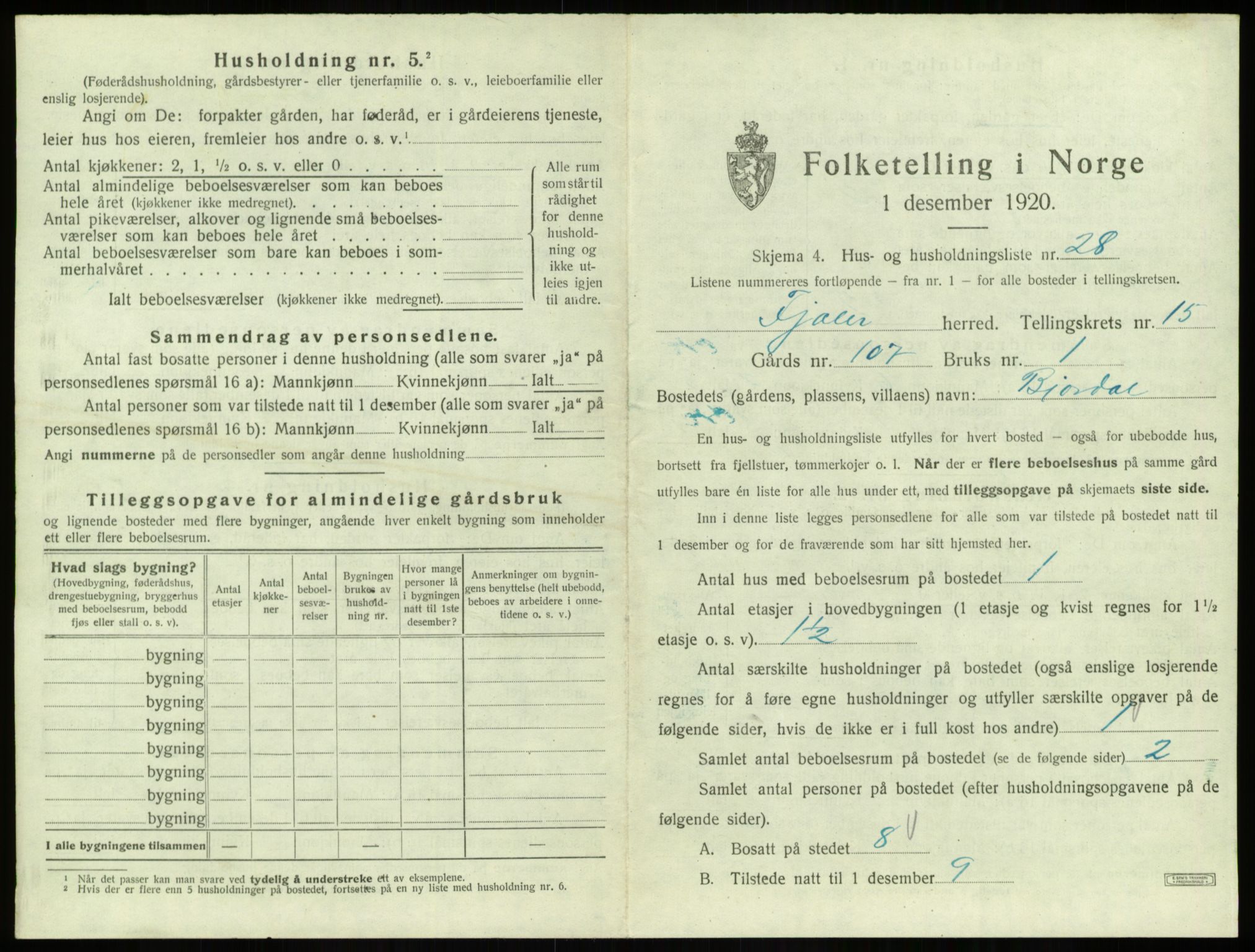 SAB, 1920 census for Fjaler, 1920, p. 1266