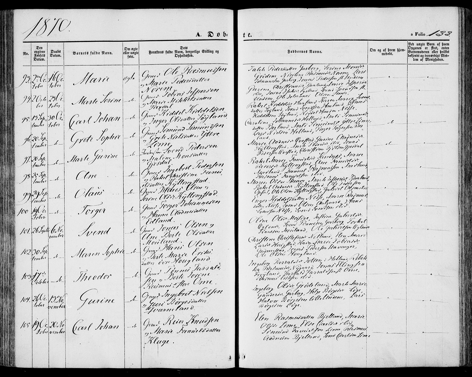 Lye sokneprestkontor, AV/SAST-A-101794/001/30BA/L0007: Parish register (official) no. A 6, 1856-1871, p. 133