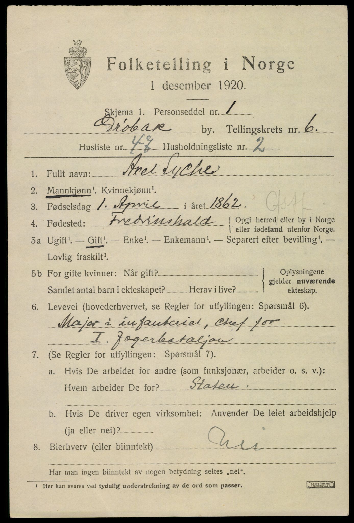 SAO, 1920 census for Drøbak, 1920, p. 5549