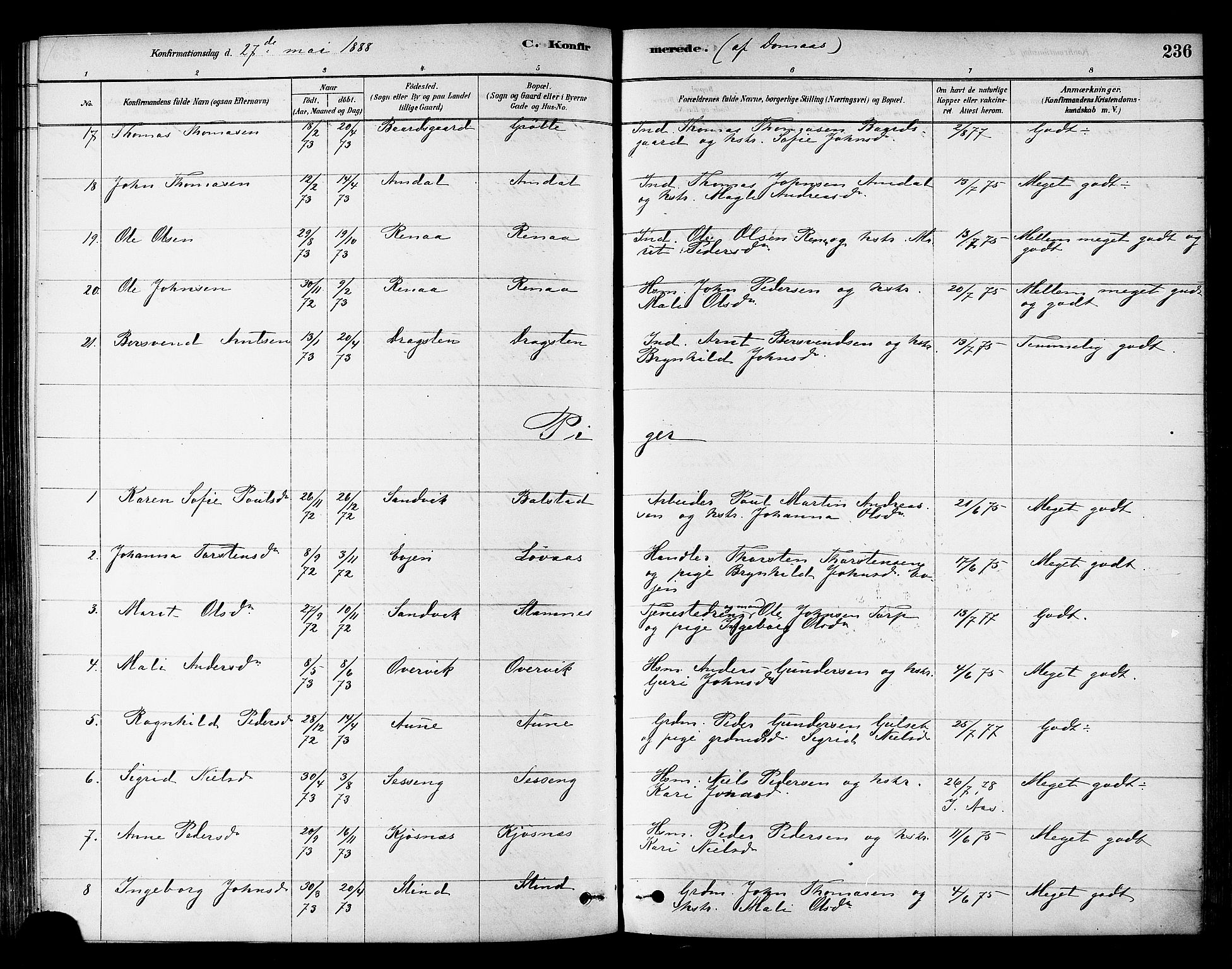 Ministerialprotokoller, klokkerbøker og fødselsregistre - Sør-Trøndelag, SAT/A-1456/695/L1148: Parish register (official) no. 695A08, 1878-1891, p. 236