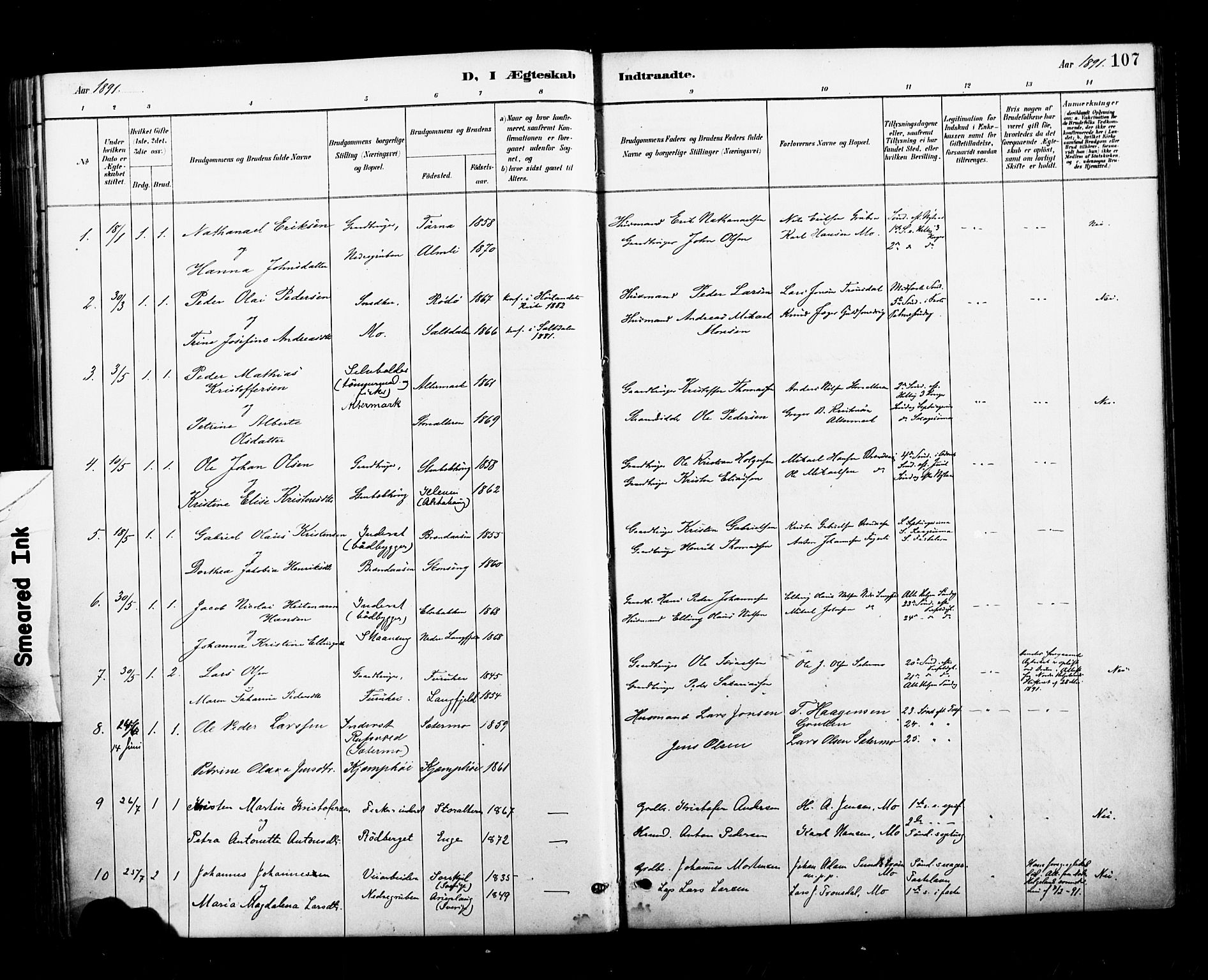 Ministerialprotokoller, klokkerbøker og fødselsregistre - Nordland, AV/SAT-A-1459/827/L0401: Parish register (official) no. 827A13, 1887-1905, p. 107