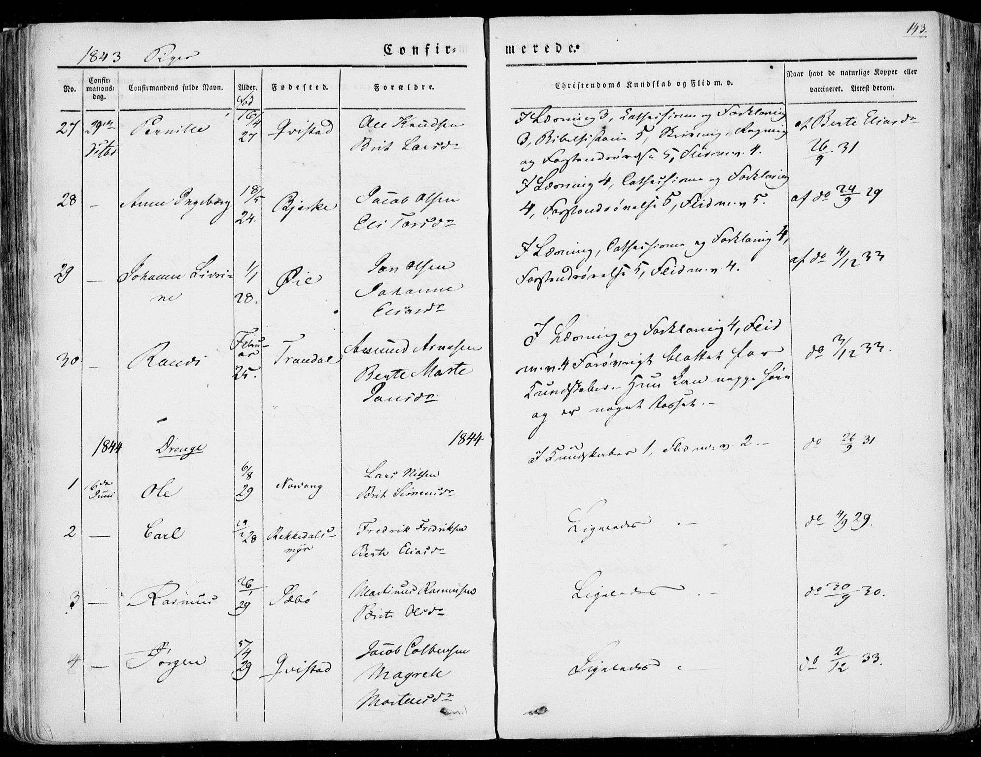 Ministerialprotokoller, klokkerbøker og fødselsregistre - Møre og Romsdal, AV/SAT-A-1454/515/L0208: Parish register (official) no. 515A04, 1830-1846, p. 143