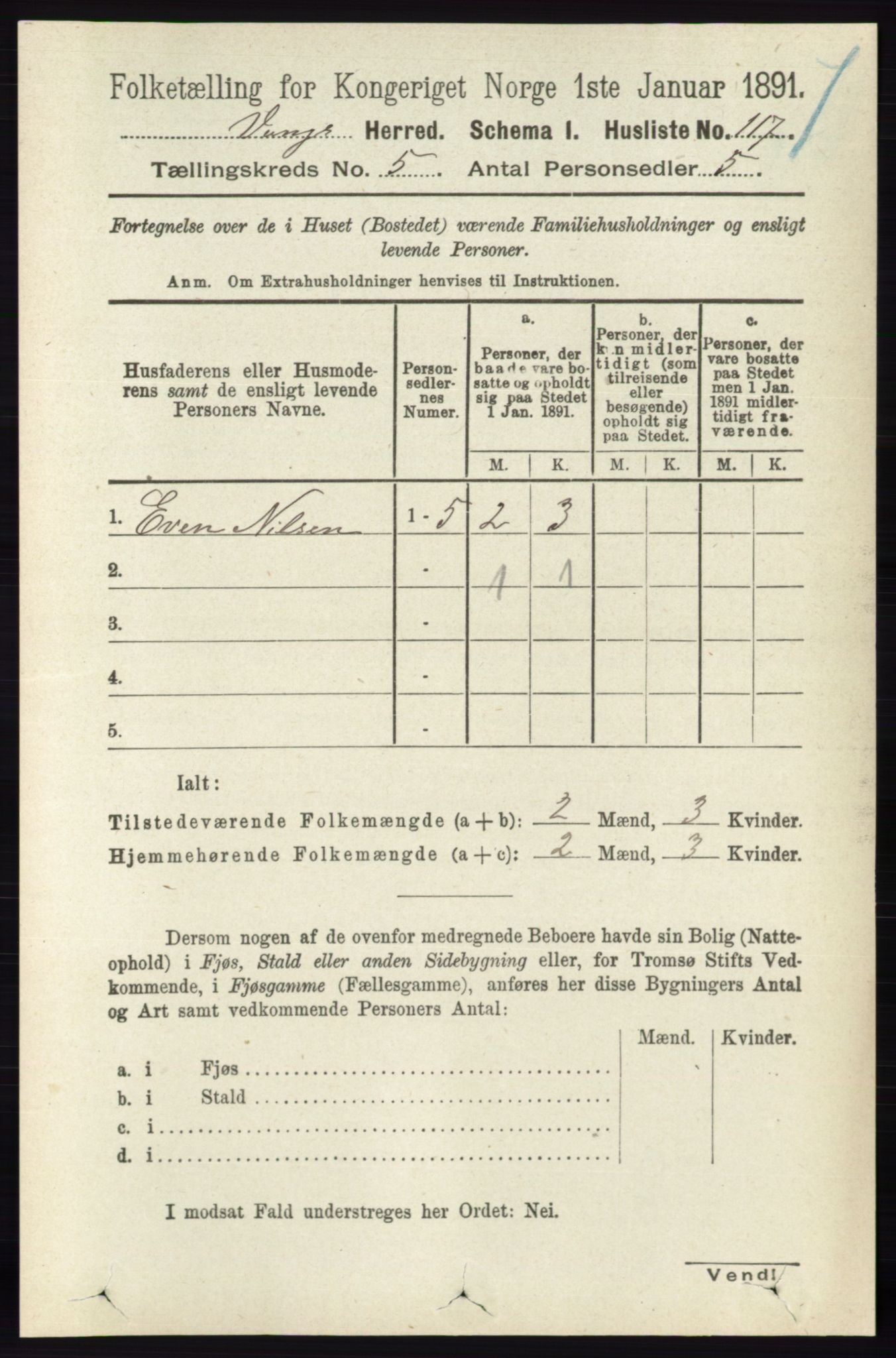 RA, 1891 census for 0414 Vang, 1891, p. 3501