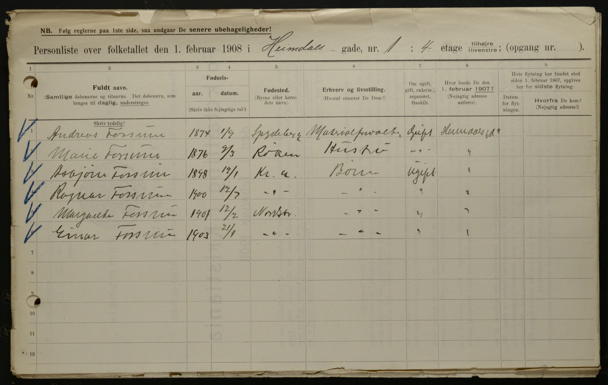 OBA, Municipal Census 1908 for Kristiania, 1908, p. 32907