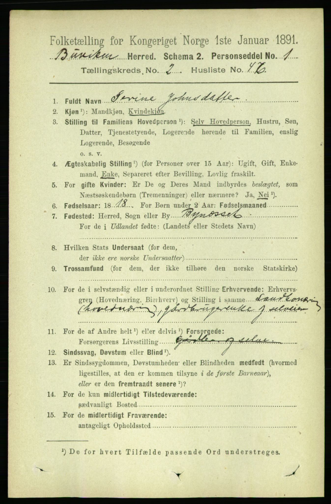 RA, 1891 census for 1656 Buvik, 1891, p. 838