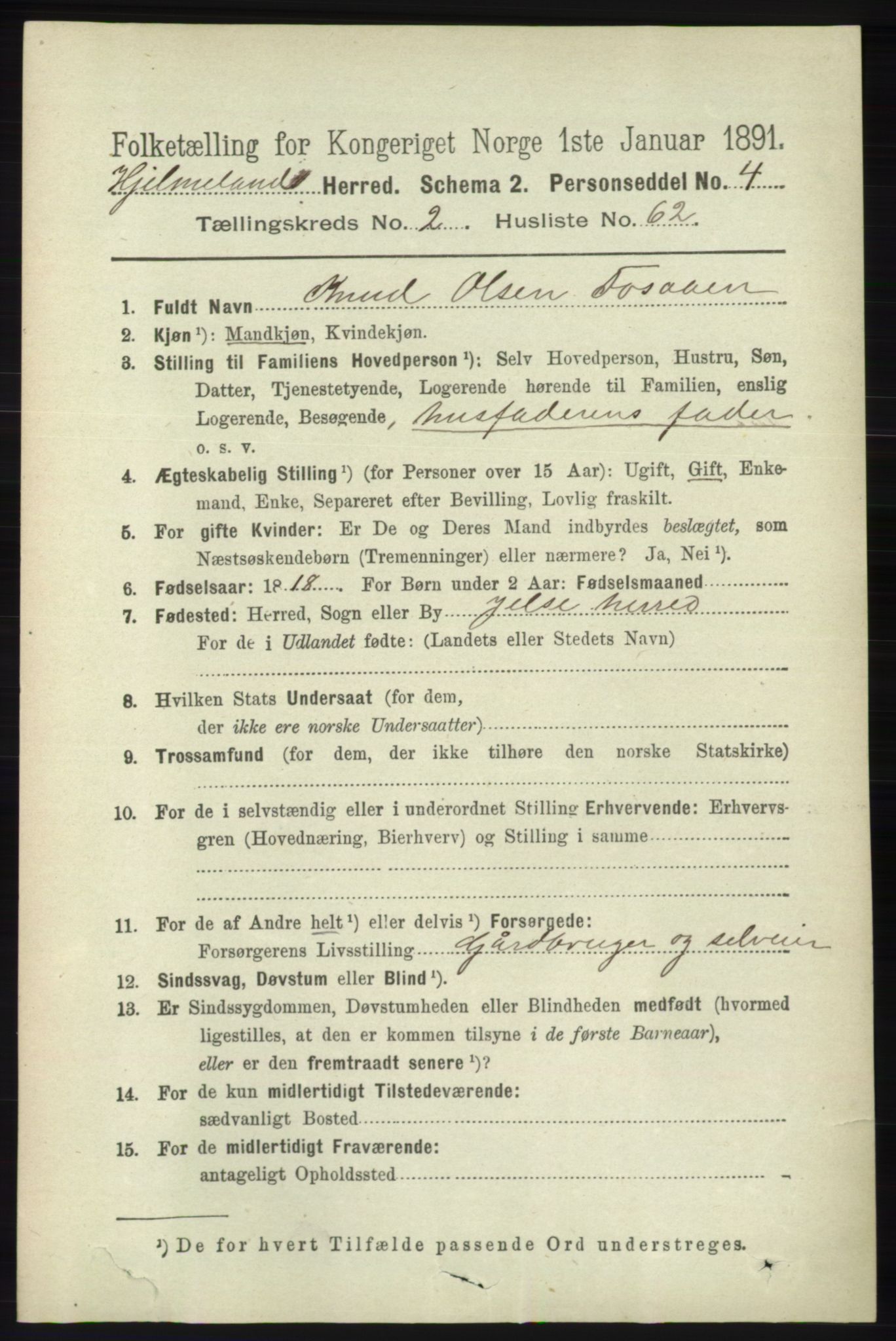 RA, 1891 census for 1133 Hjelmeland, 1891, p. 687