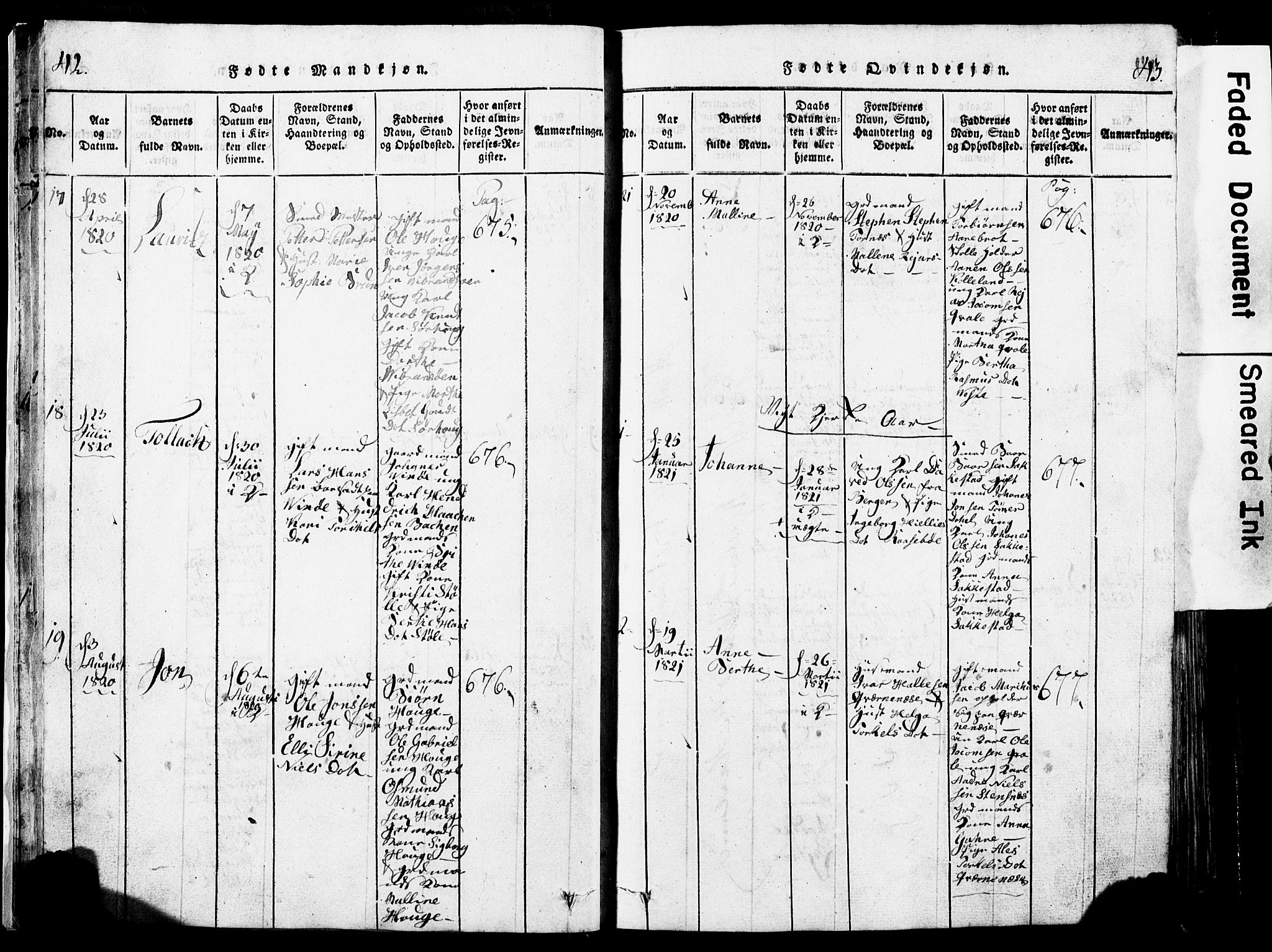 Torvastad sokneprestkontor, SAST/A -101857/H/Ha/Hab/L0002: Parish register (copy) no. B 2, 1817-1834, p. 42-43