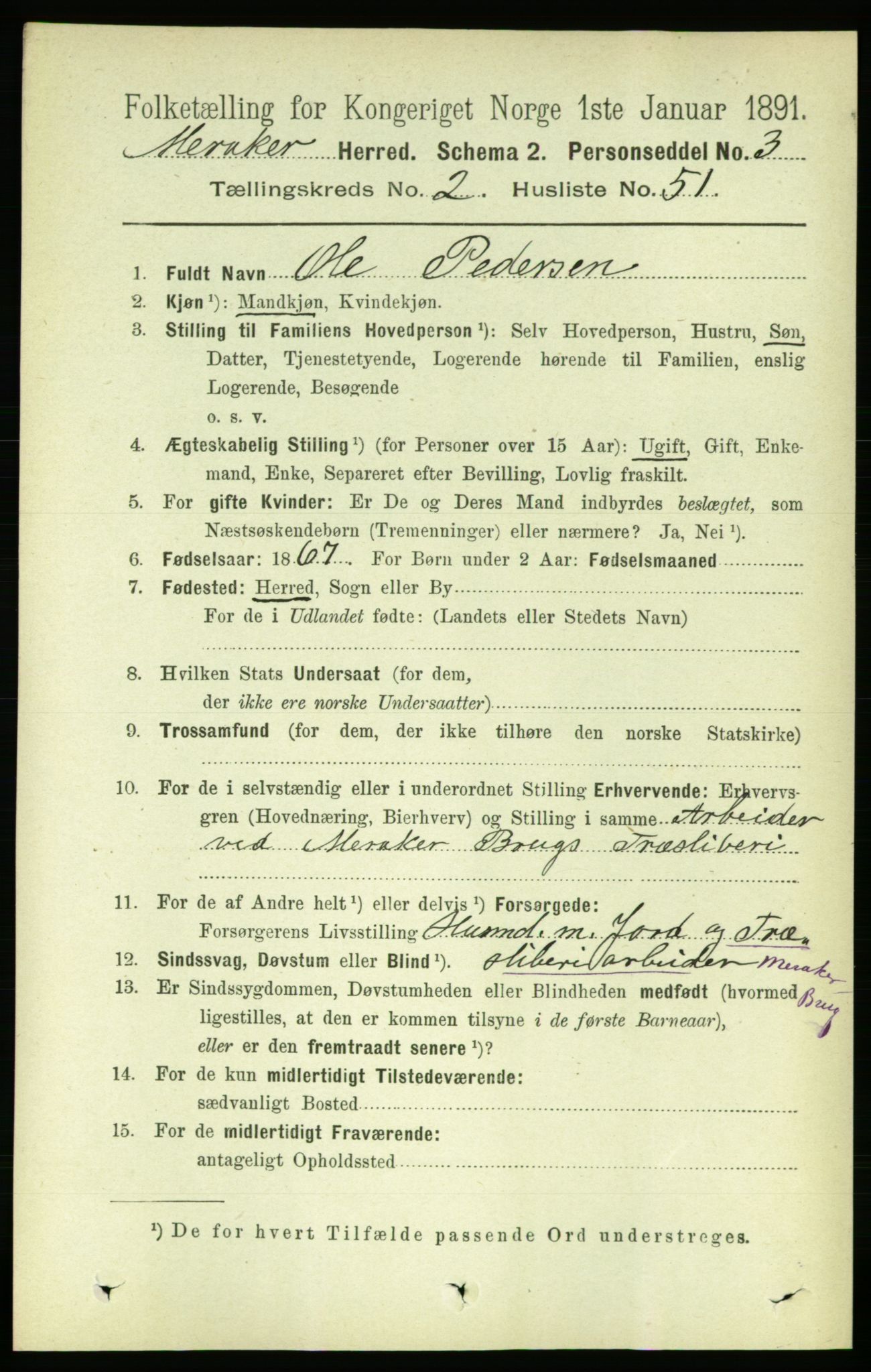 RA, 1891 census for 1711 Meråker, 1891, p. 932