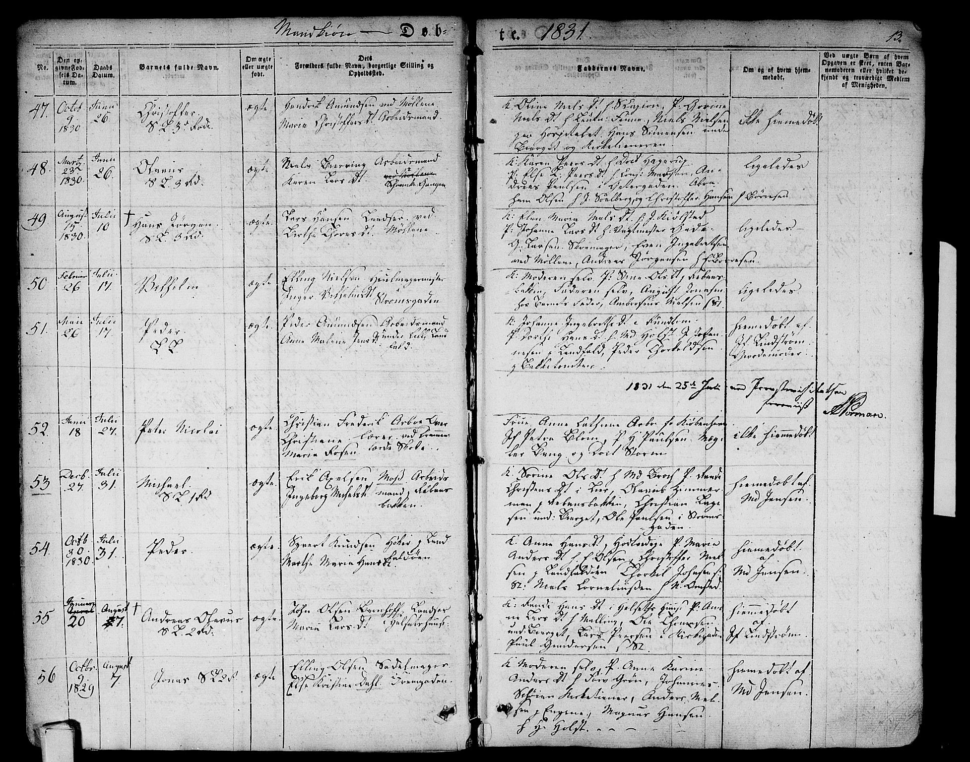 Bragernes kirkebøker, AV/SAKO-A-6/F/Fb/L0001: Parish register (official) no. II 1, 1830-1847, p. 13