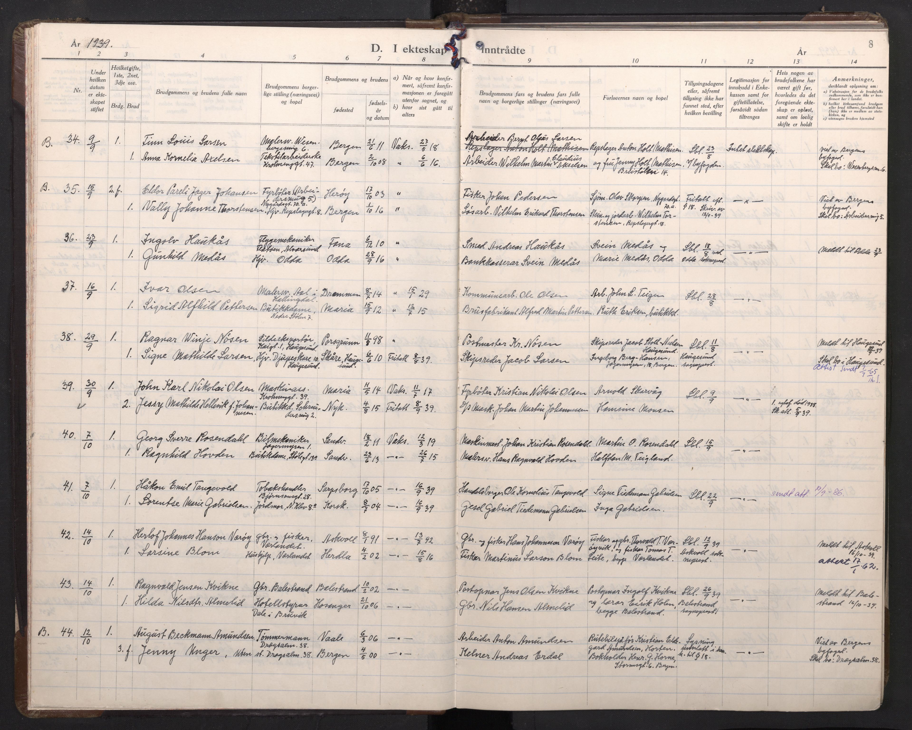 Mariakirken Sokneprestembete, AV/SAB-A-76901/H/Haa/L0019: Parish register (official) no. D 1, 1939-1963, p. 7b-8a