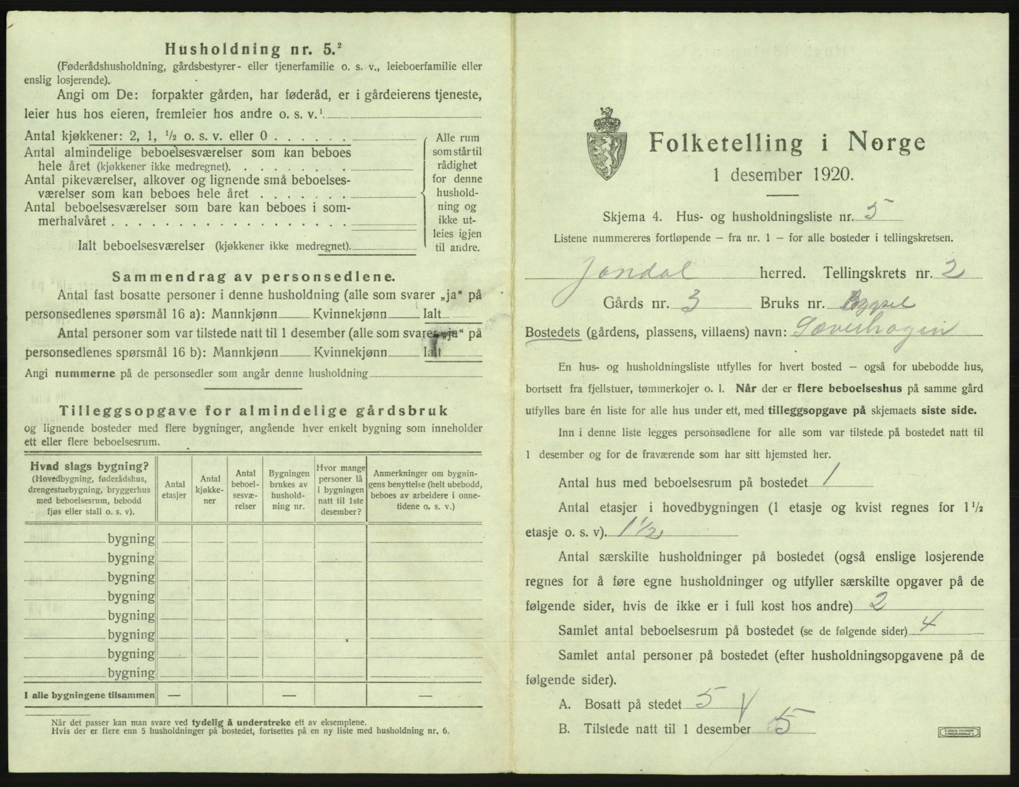 SAB, 1920 census for Jondal, 1920, p. 68