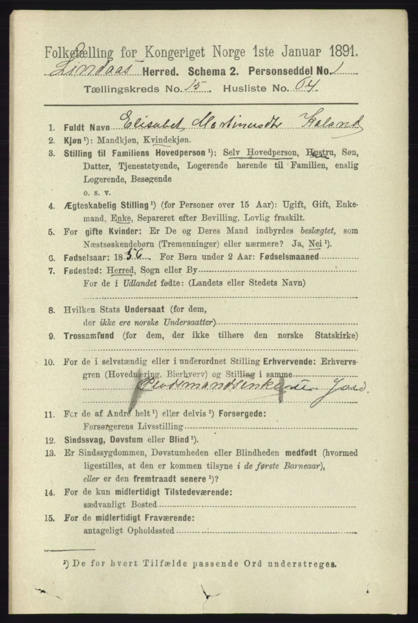 RA, 1891 census for 1263 Lindås, 1891, p. 5635