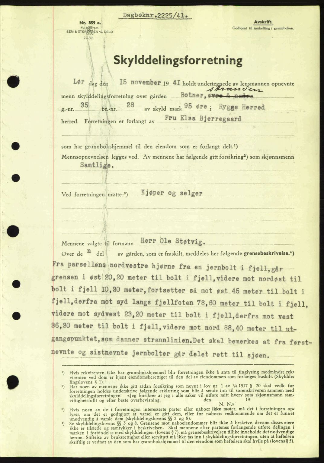 Moss sorenskriveri, SAO/A-10168: Mortgage book no. A9, 1941-1942, Diary no: : 2225/1941