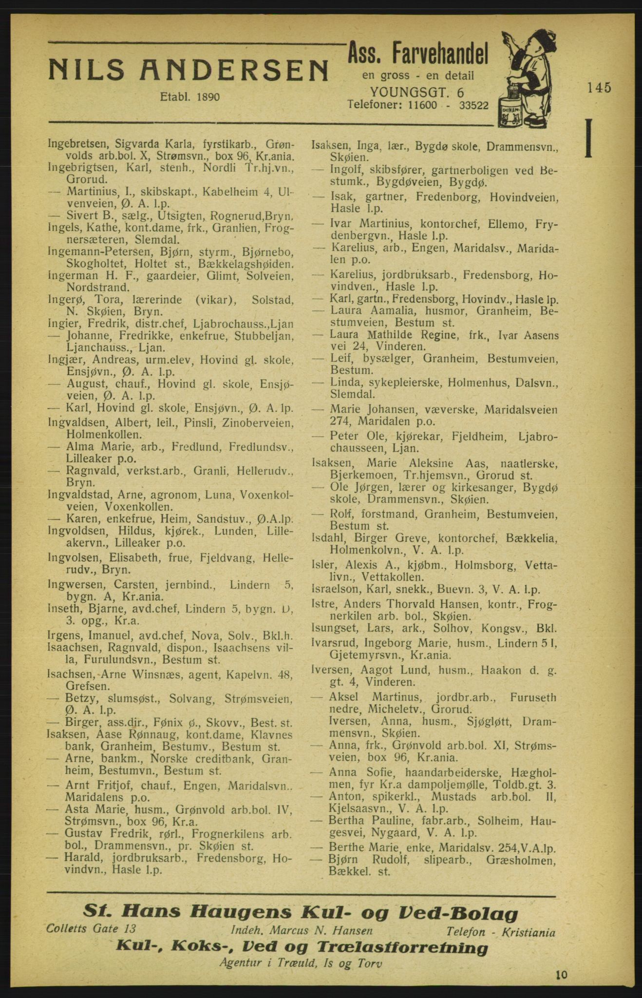 Aker adressebok/adressekalender, PUBL/001/A/002: Akers adressekalender, 1922, p. 145