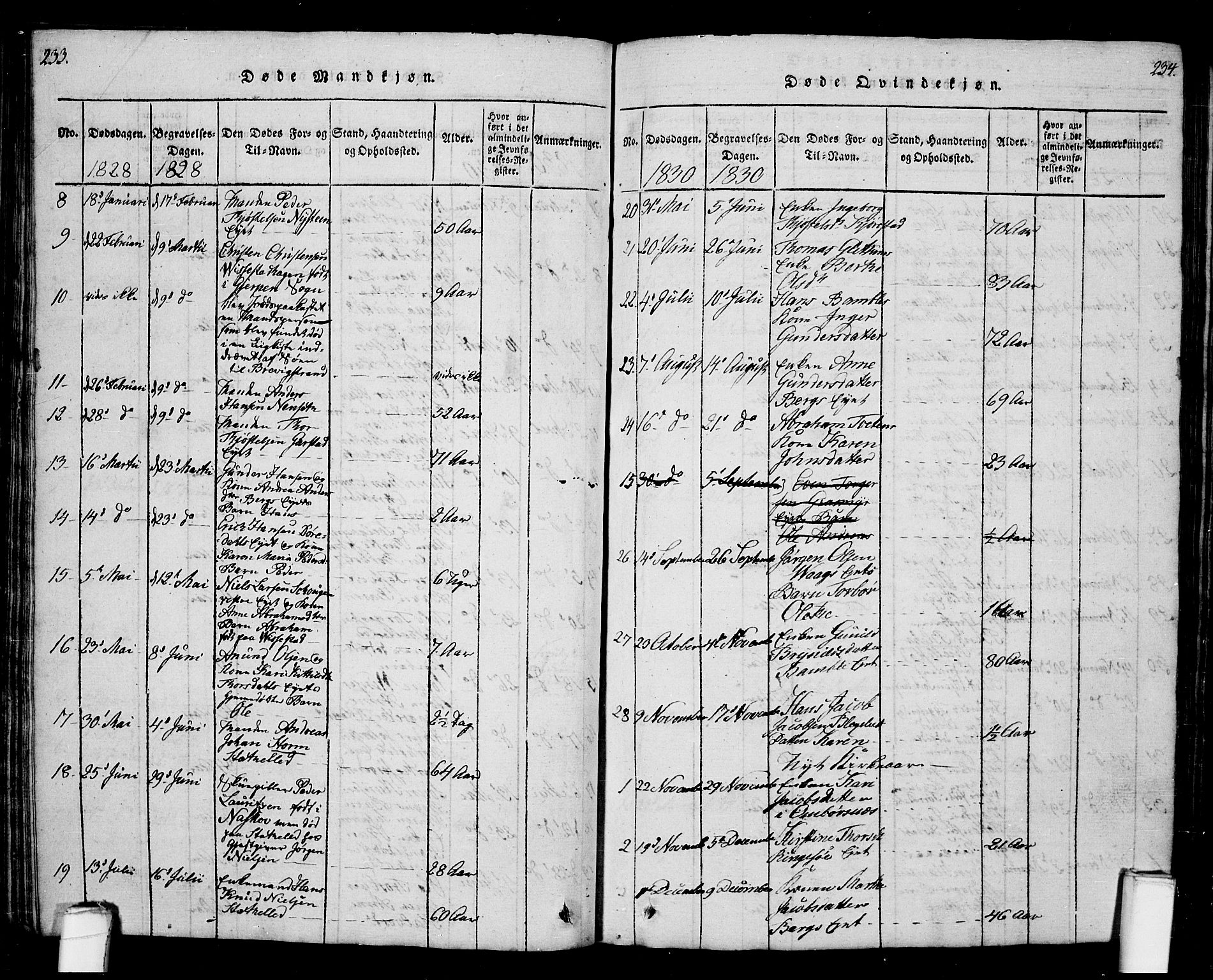 Bamble kirkebøker, SAKO/A-253/G/Ga/L0005: Parish register (copy) no. I 5, 1814-1855, p. 233-234