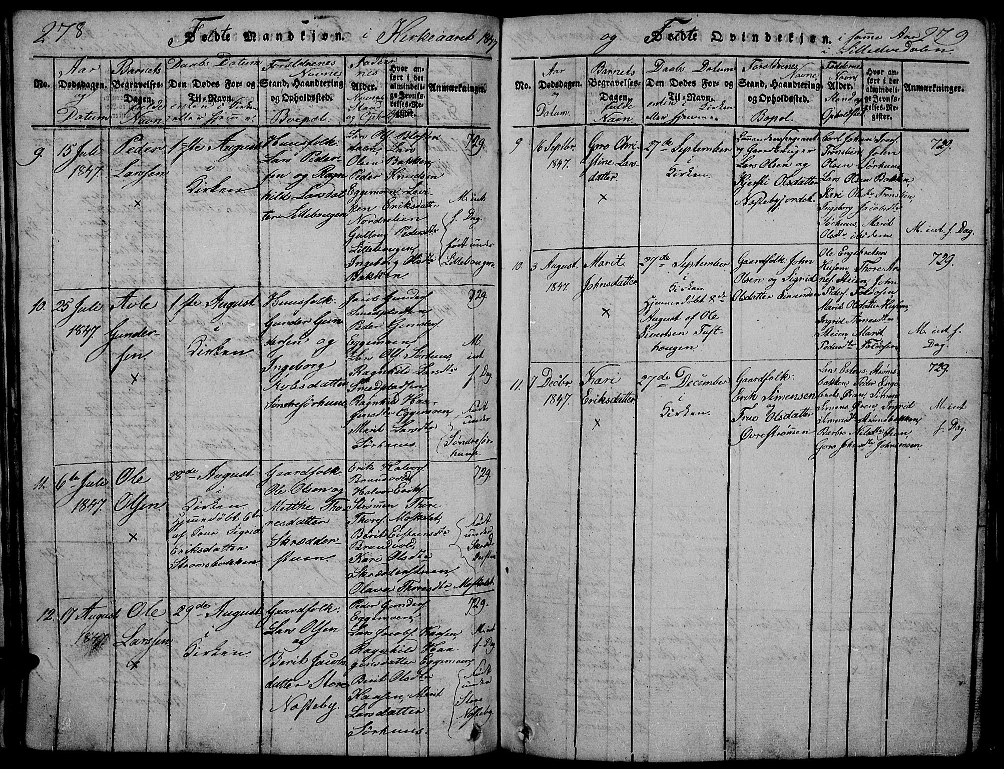 Tynset prestekontor, SAH/PREST-058/H/Ha/Hab/L0002: Parish register (copy) no. 2, 1814-1862, p. 278-279