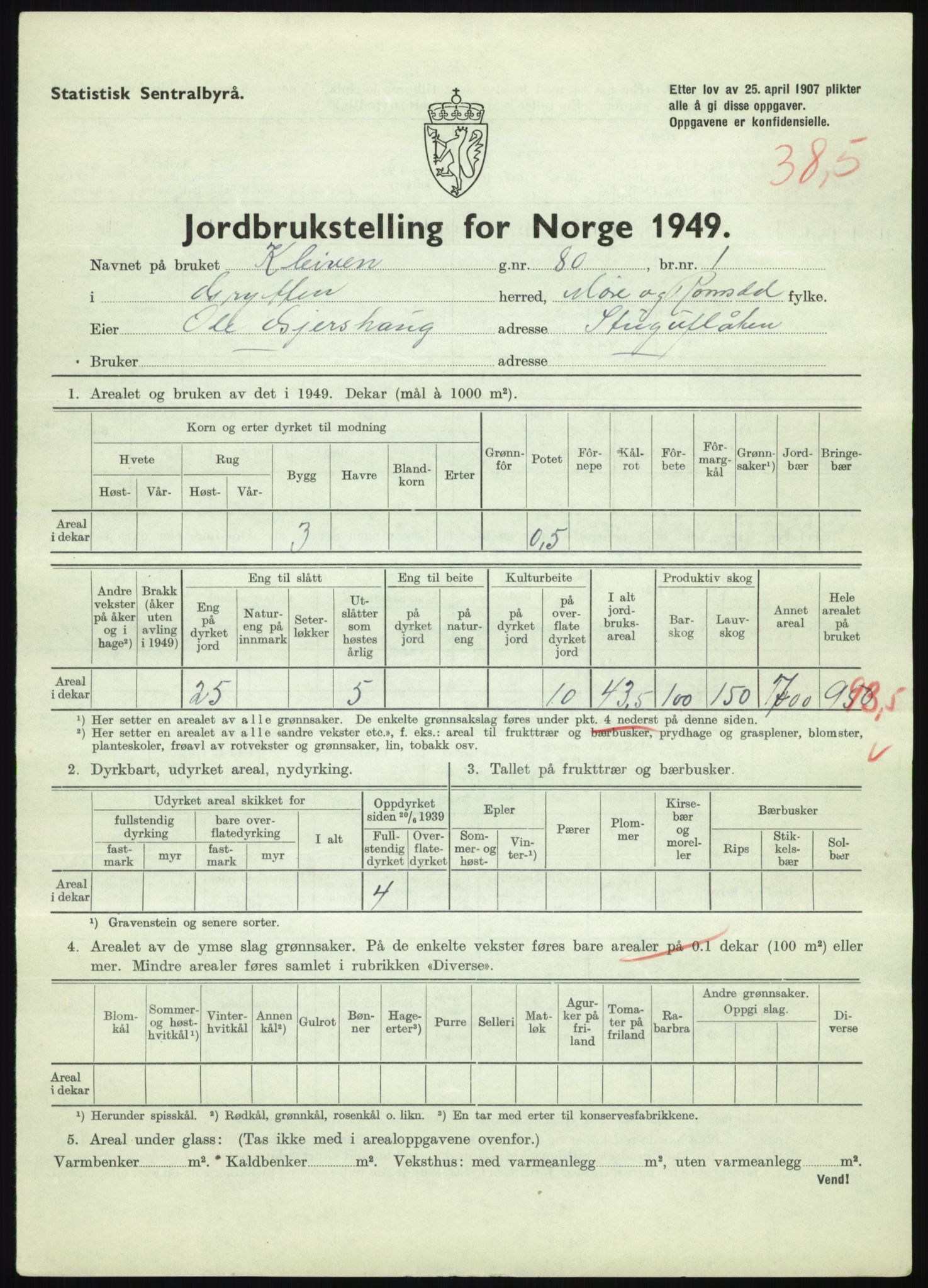 Statistisk sentralbyrå, Næringsøkonomiske emner, Jordbruk, skogbruk, jakt, fiske og fangst, AV/RA-S-2234/G/Gc/L0323: Møre og Romsdal: Grytten og Hen, 1949, p. 249