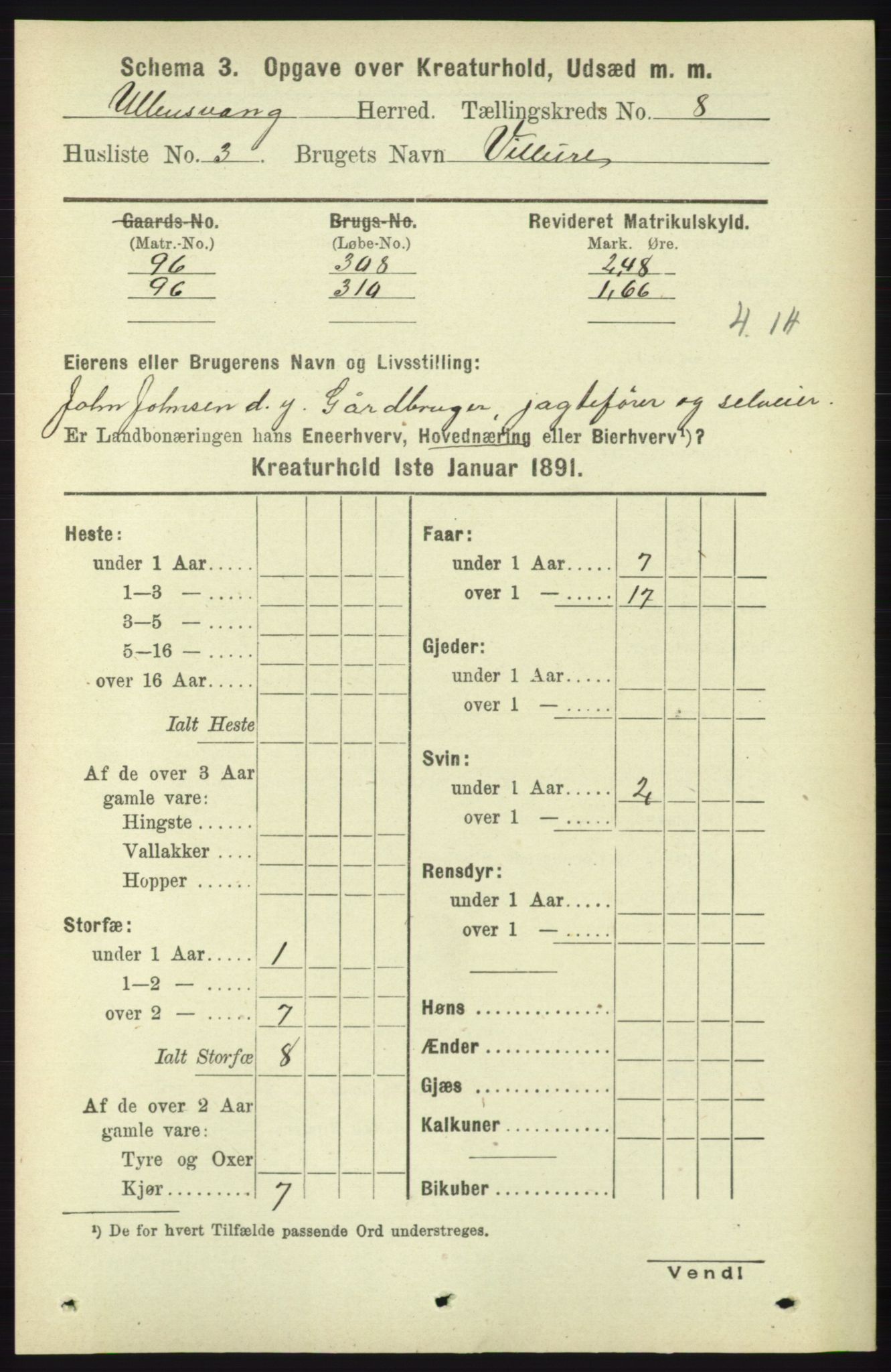 RA, 1891 census for 1230 Ullensvang, 1891, p. 7436