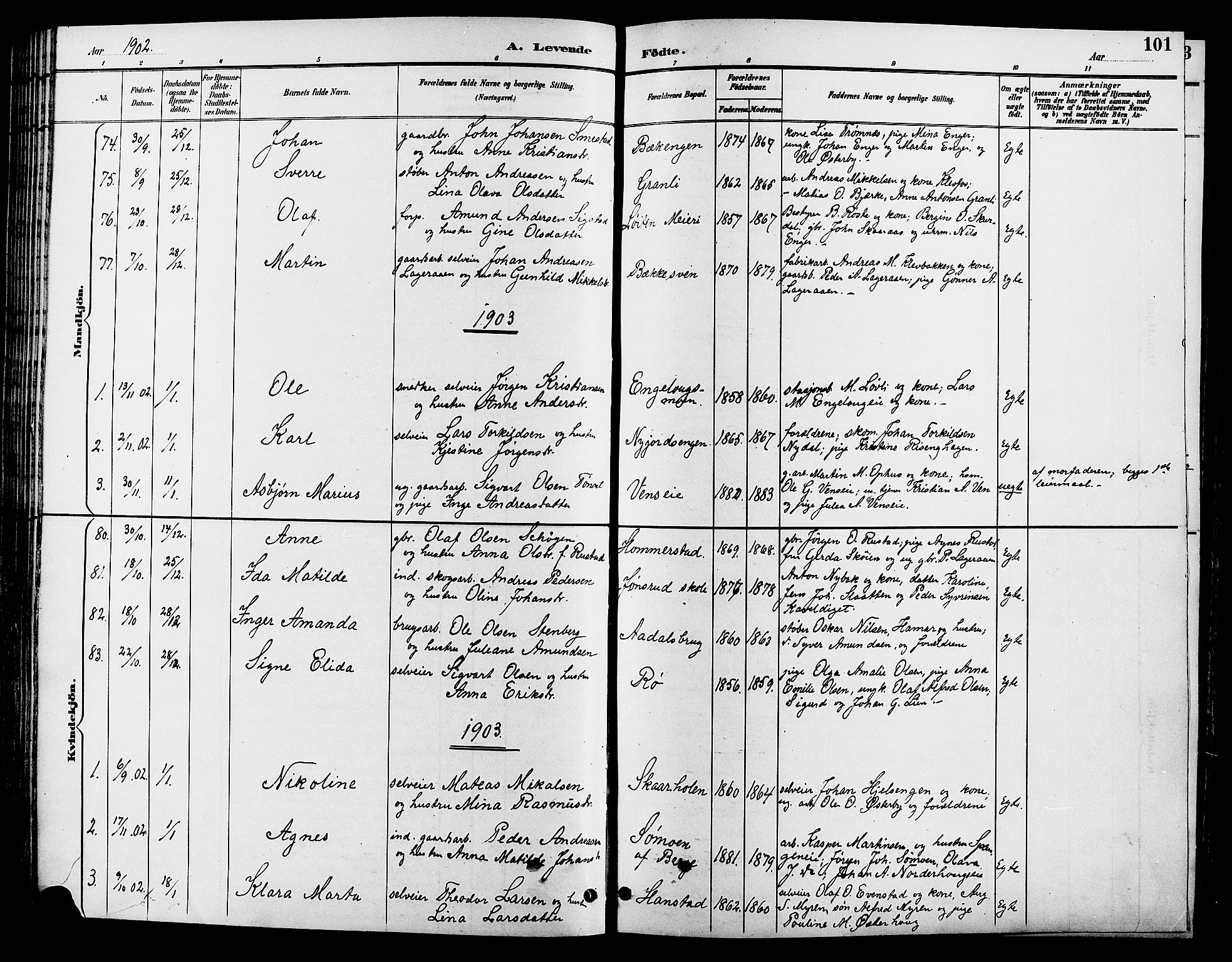 Løten prestekontor, SAH/PREST-022/L/La/L0006: Parish register (copy) no. 6, 1892-1909, p. 101