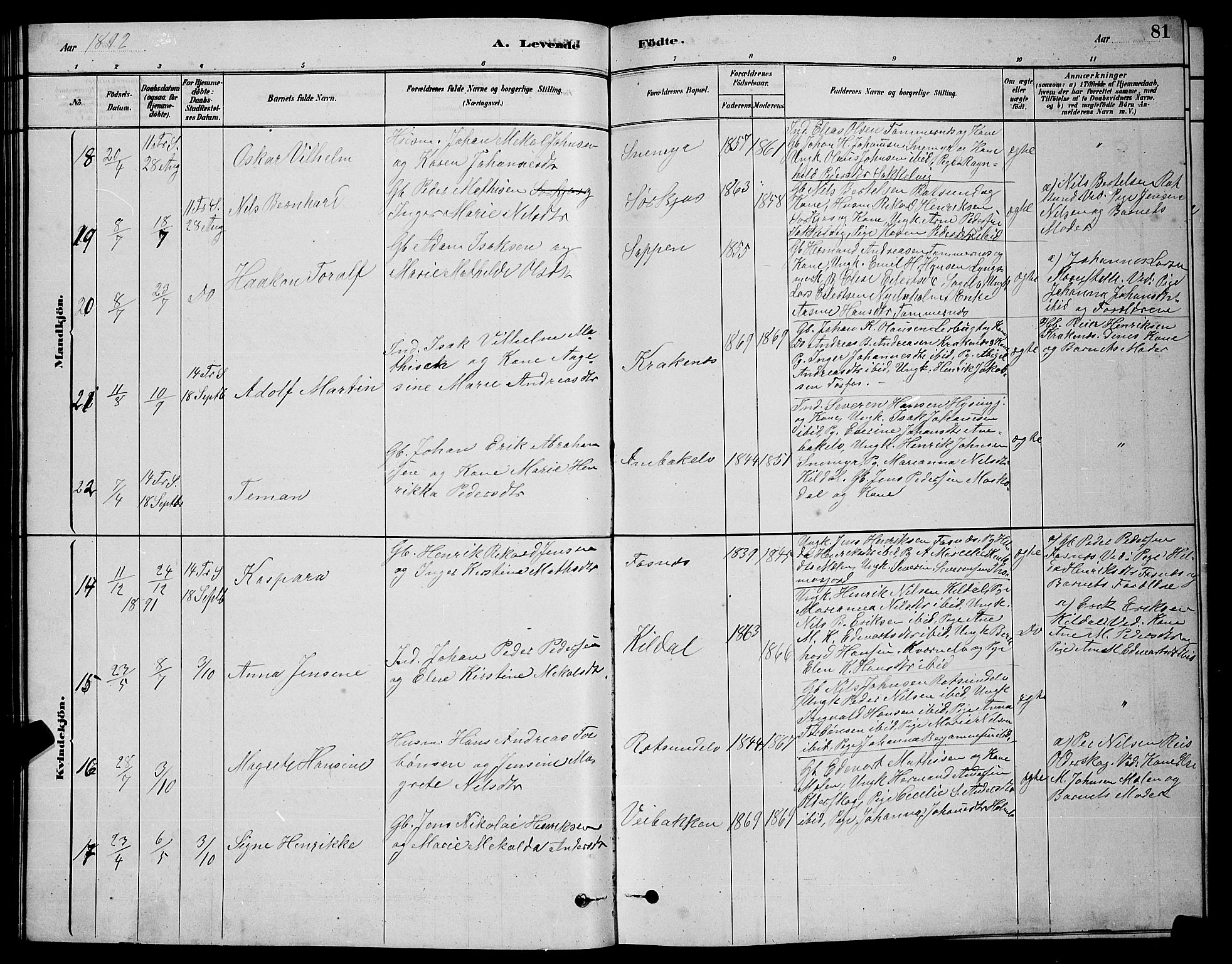 Skjervøy sokneprestkontor, AV/SATØ-S-1300/H/Ha/Hab/L0020klokker: Parish register (copy) no. 20, 1878-1892, p. 81