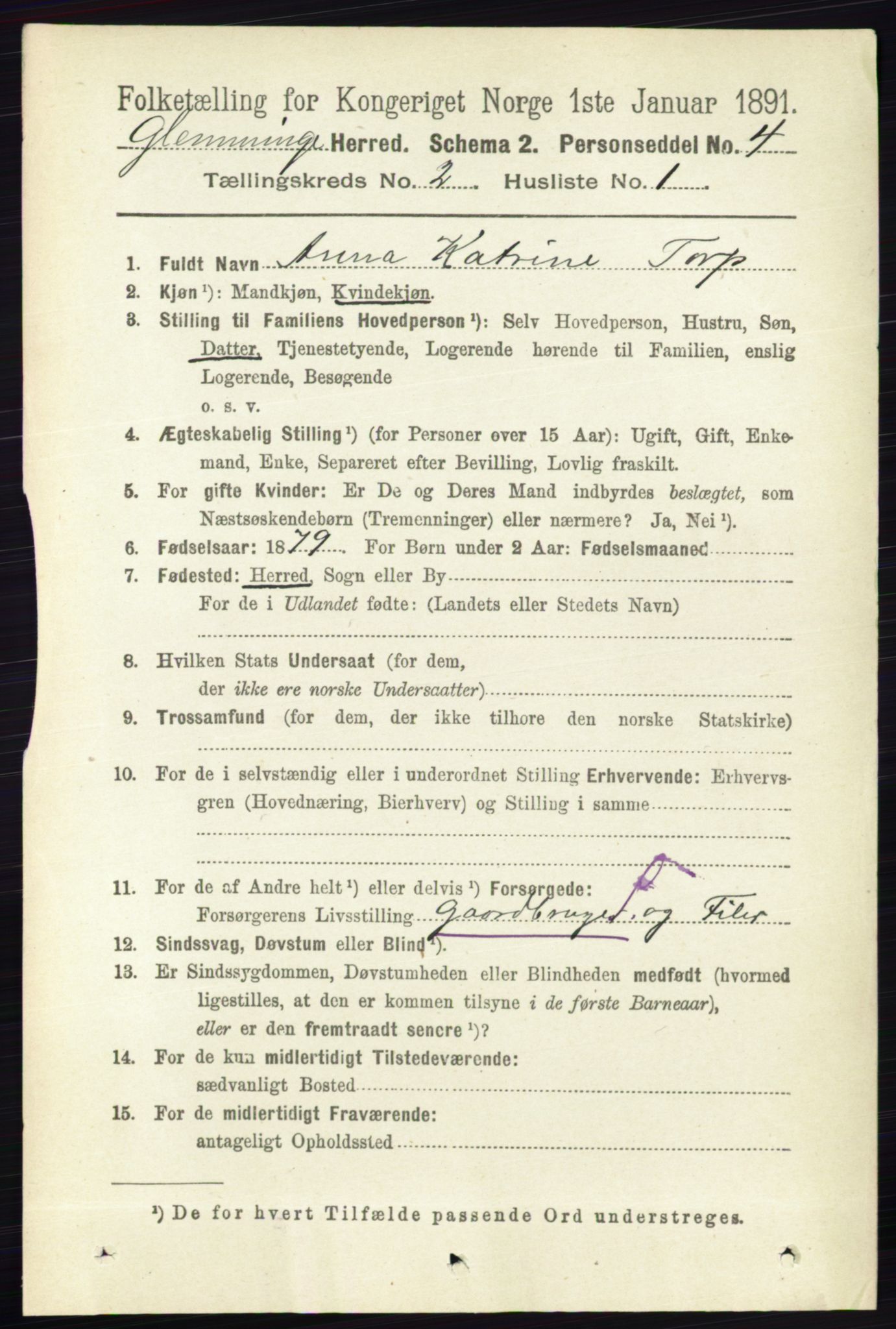 RA, 1891 census for 0132 Glemmen, 1891, p. 589