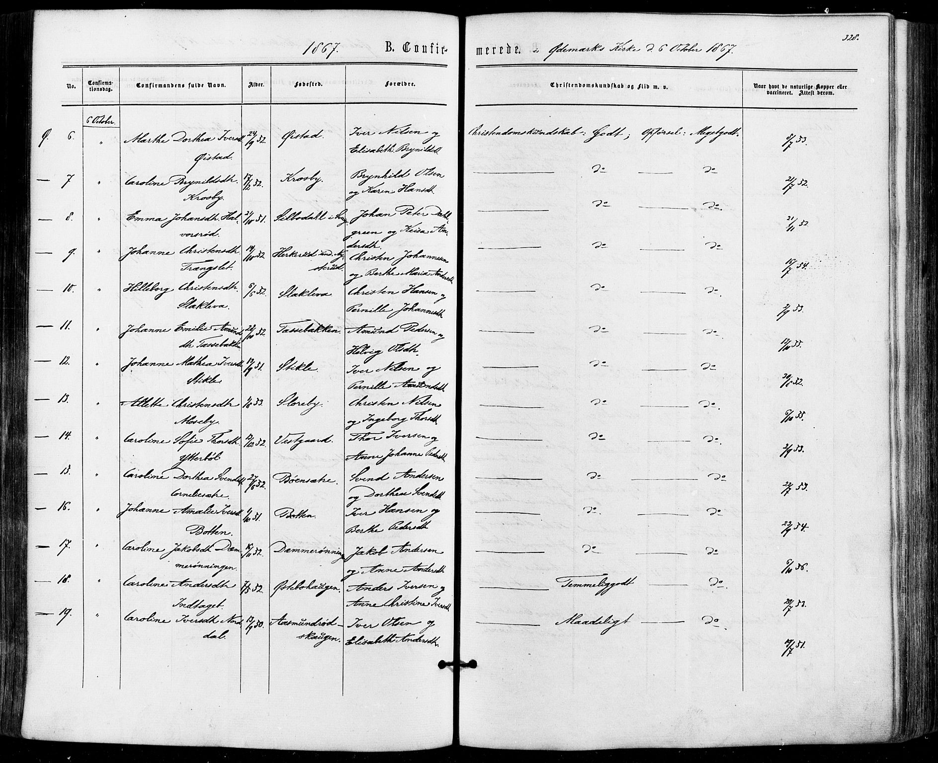 Aremark prestekontor Kirkebøker, AV/SAO-A-10899/F/Fc/L0004: Parish register (official) no. III 4, 1866-1877, p. 327-328