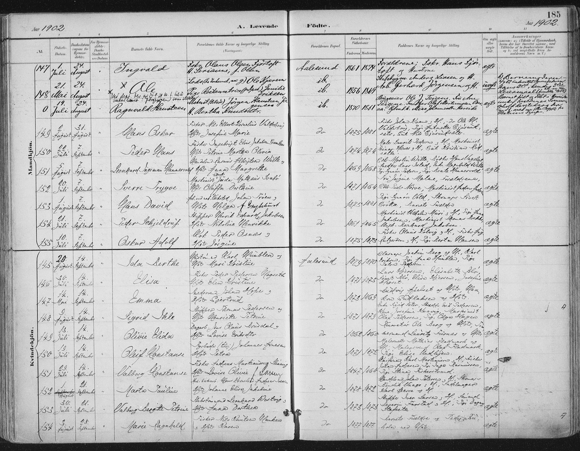 Ministerialprotokoller, klokkerbøker og fødselsregistre - Møre og Romsdal, AV/SAT-A-1454/529/L0456: Parish register (official) no. 529A06, 1894-1906, p. 185