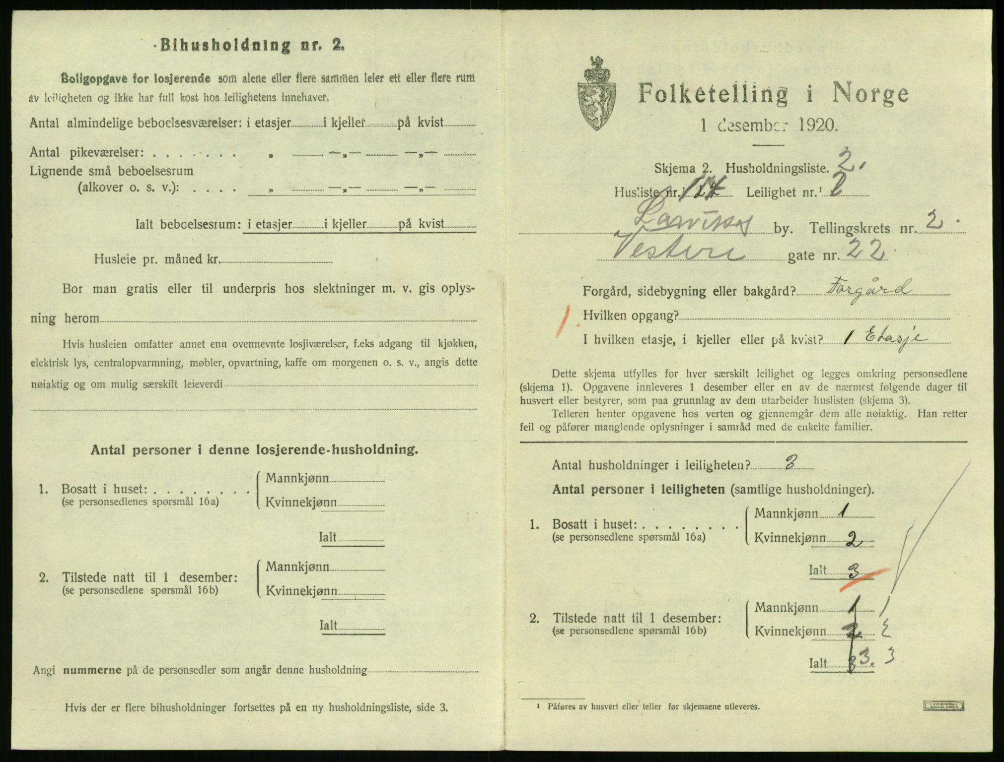 SAKO, 1920 census for Larvik, 1920, p. 3814