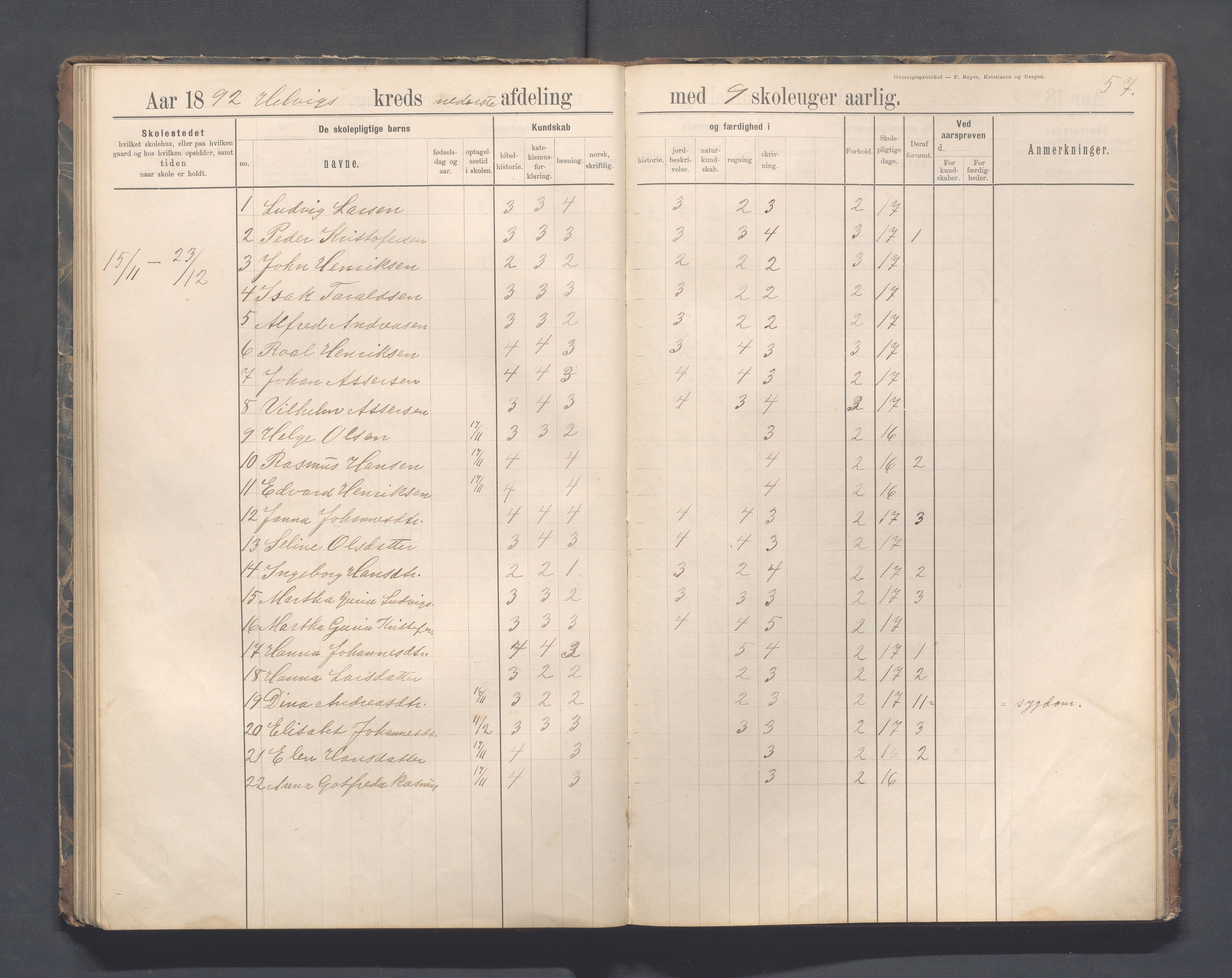 Eigersund kommune (Herredet) - Skolekommisjonen/skolestyret, IKAR/K-100453/Jb/L0007: Skoleprotokoll - Hegrestad og Helvik skoler, 1891-1899, p. 57