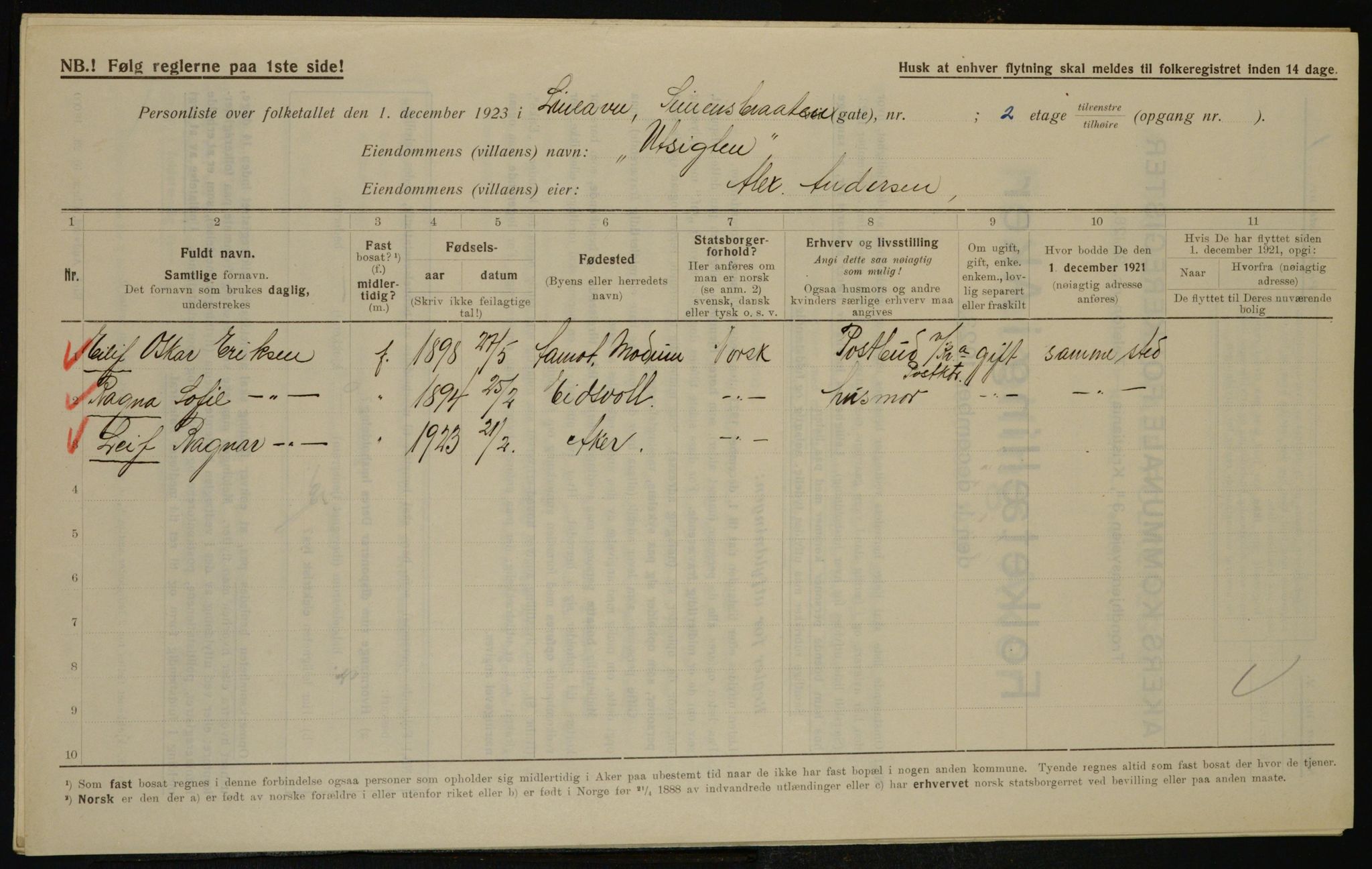 , Municipal Census 1923 for Aker, 1923, p. 40746