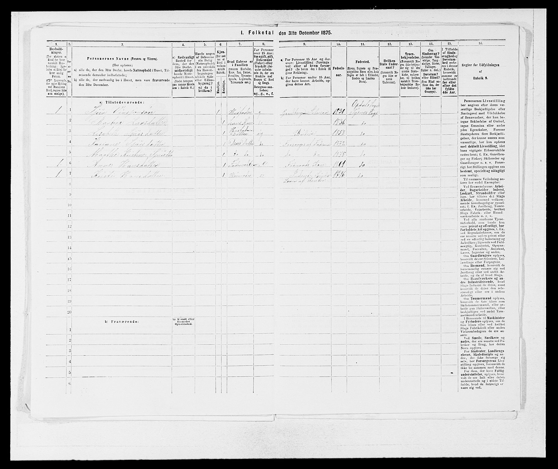 SAB, 1875 census for 1223P Tysnes, 1875, p. 535