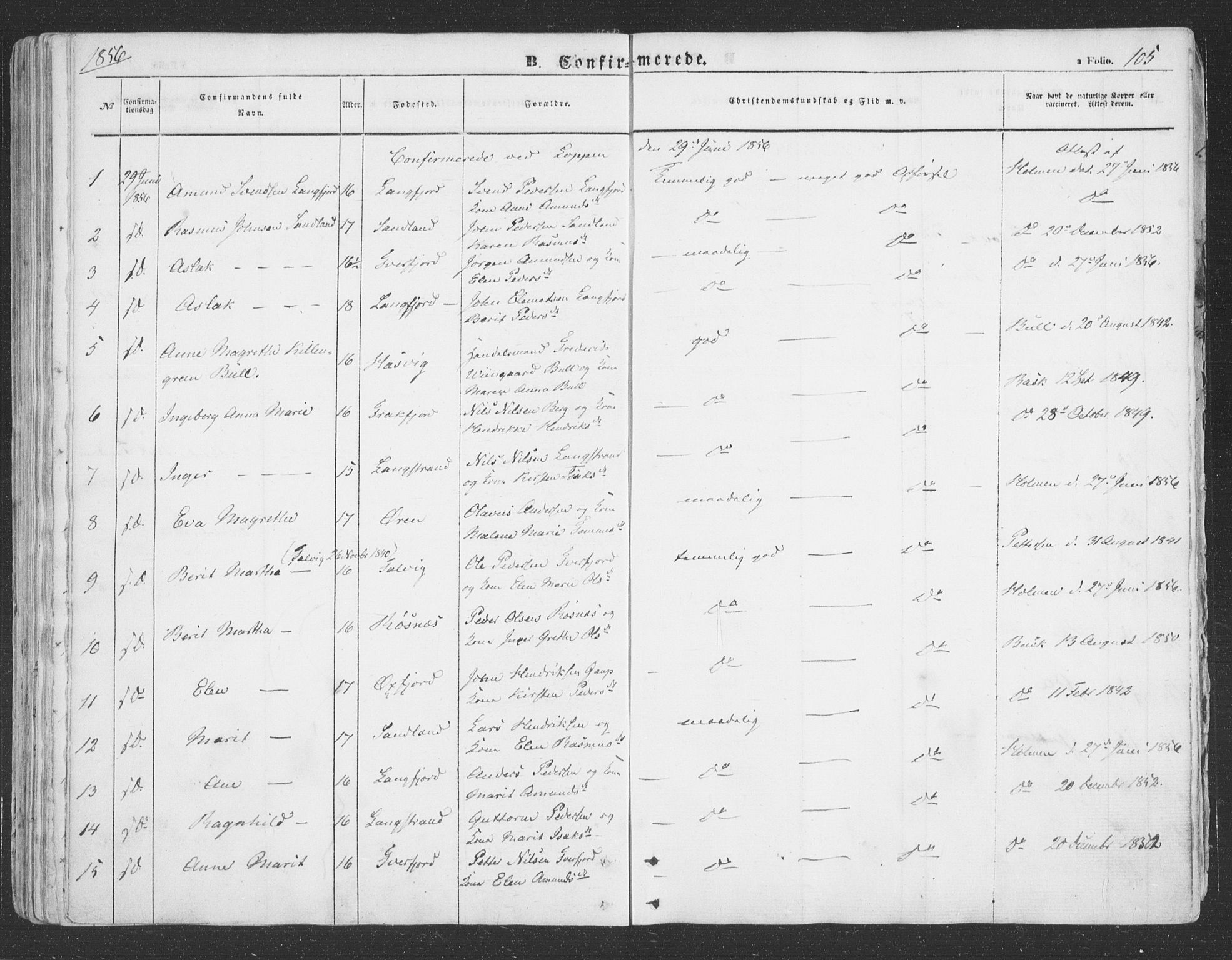 Loppa sokneprestkontor, SATØ/S-1339/H/Ha/L0004kirke: Parish register (official) no. 4, 1849-1868, p. 105