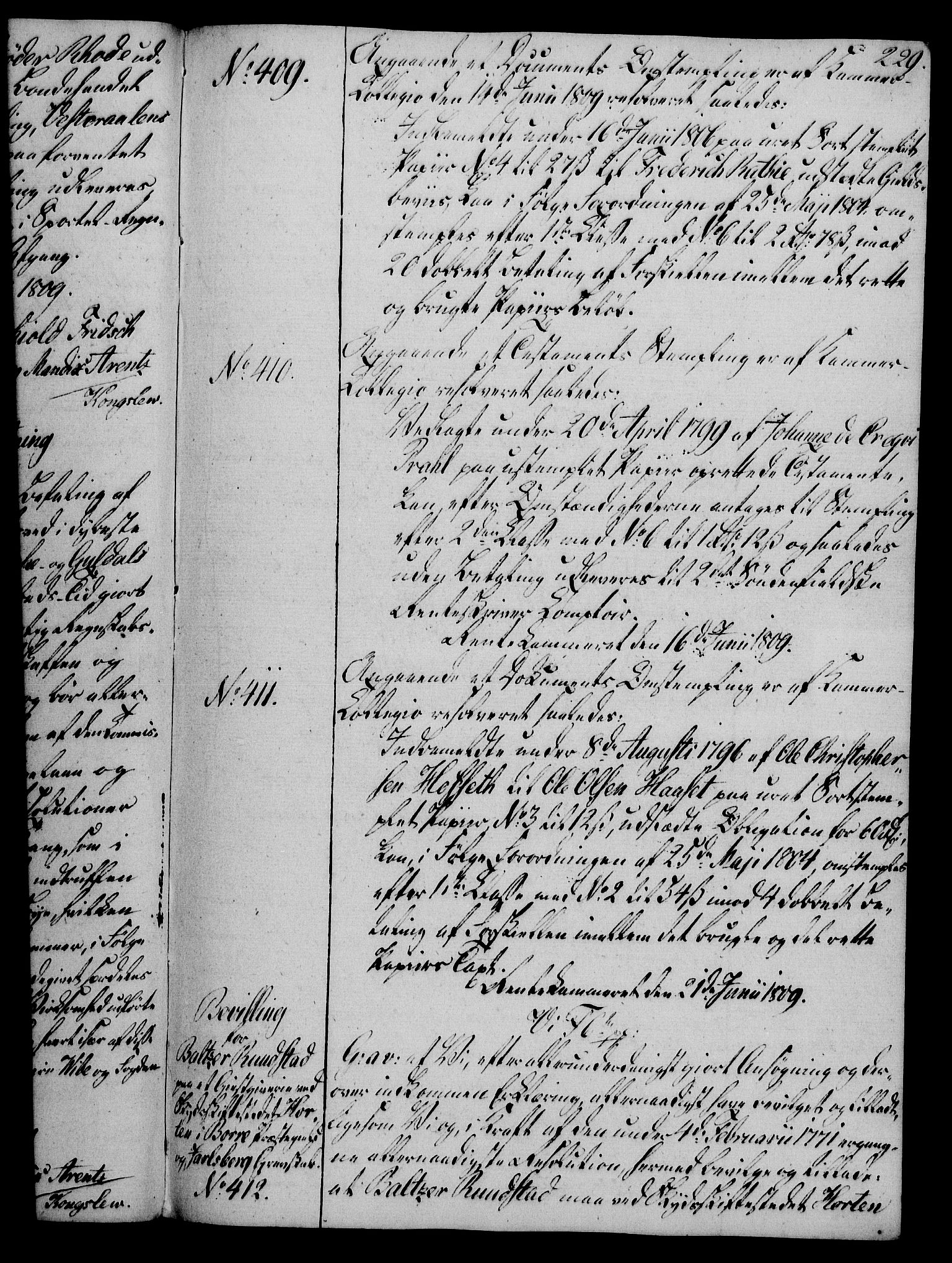 Rentekammeret, Kammerkanselliet, AV/RA-EA-3111/G/Gg/Gga/L0019: Norsk ekspedisjonsprotokoll med register (merket RK 53.19), 1807-1810, p. 229