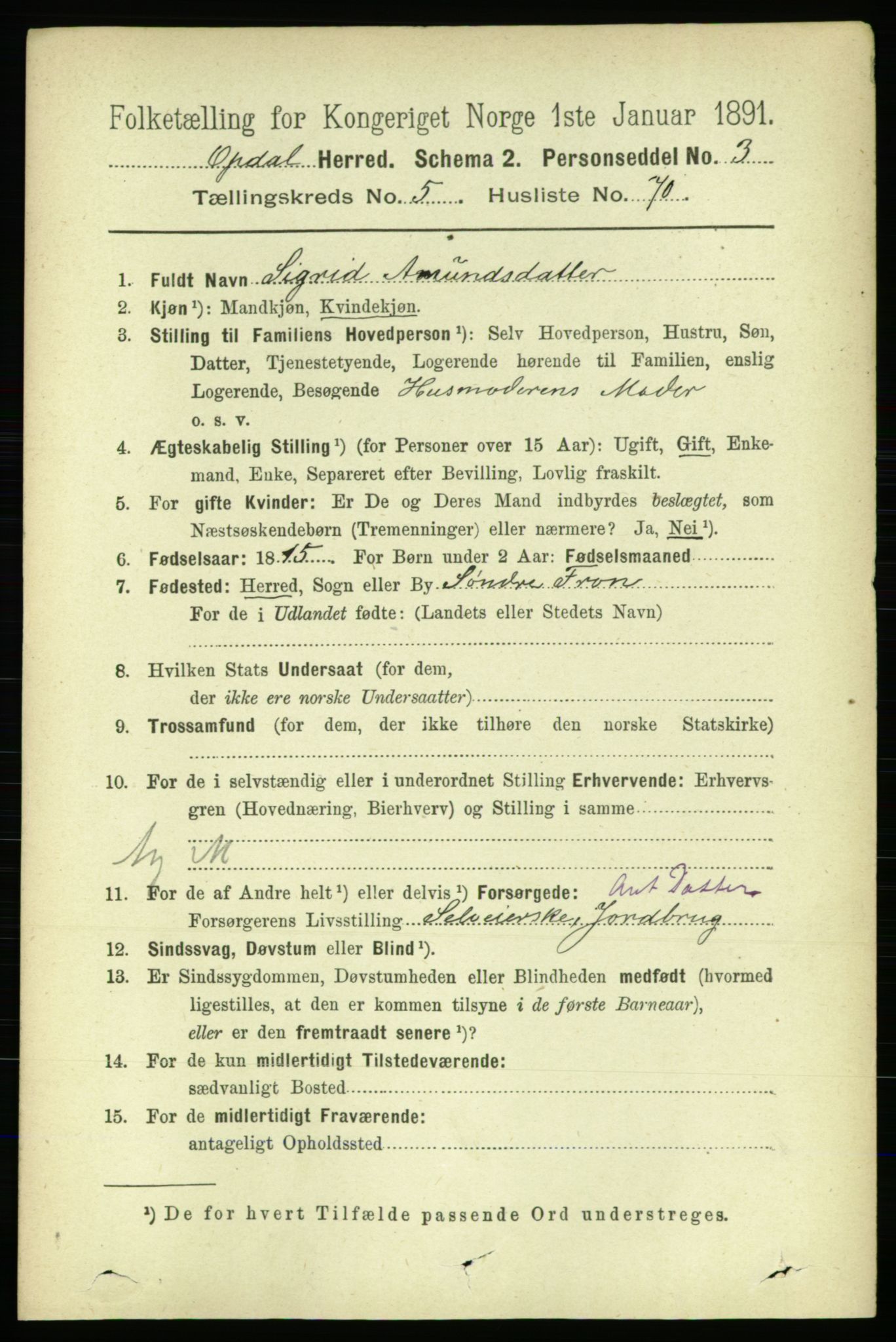 RA, 1891 census for 1634 Oppdal, 1891, p. 2665