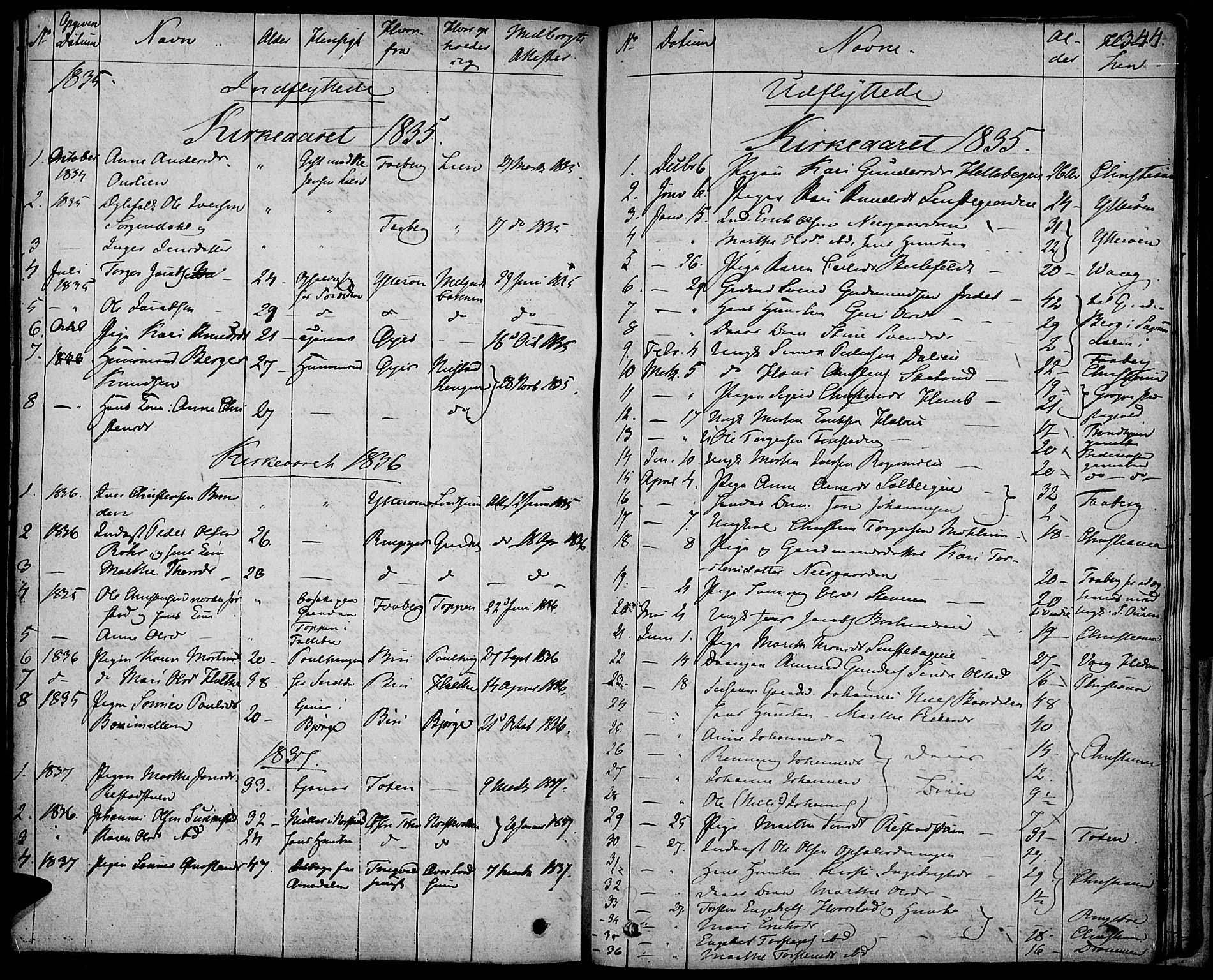 Gausdal prestekontor, SAH/PREST-090/H/Ha/Haa/L0006: Parish register (official) no. 6, 1830-1839, p. 344
