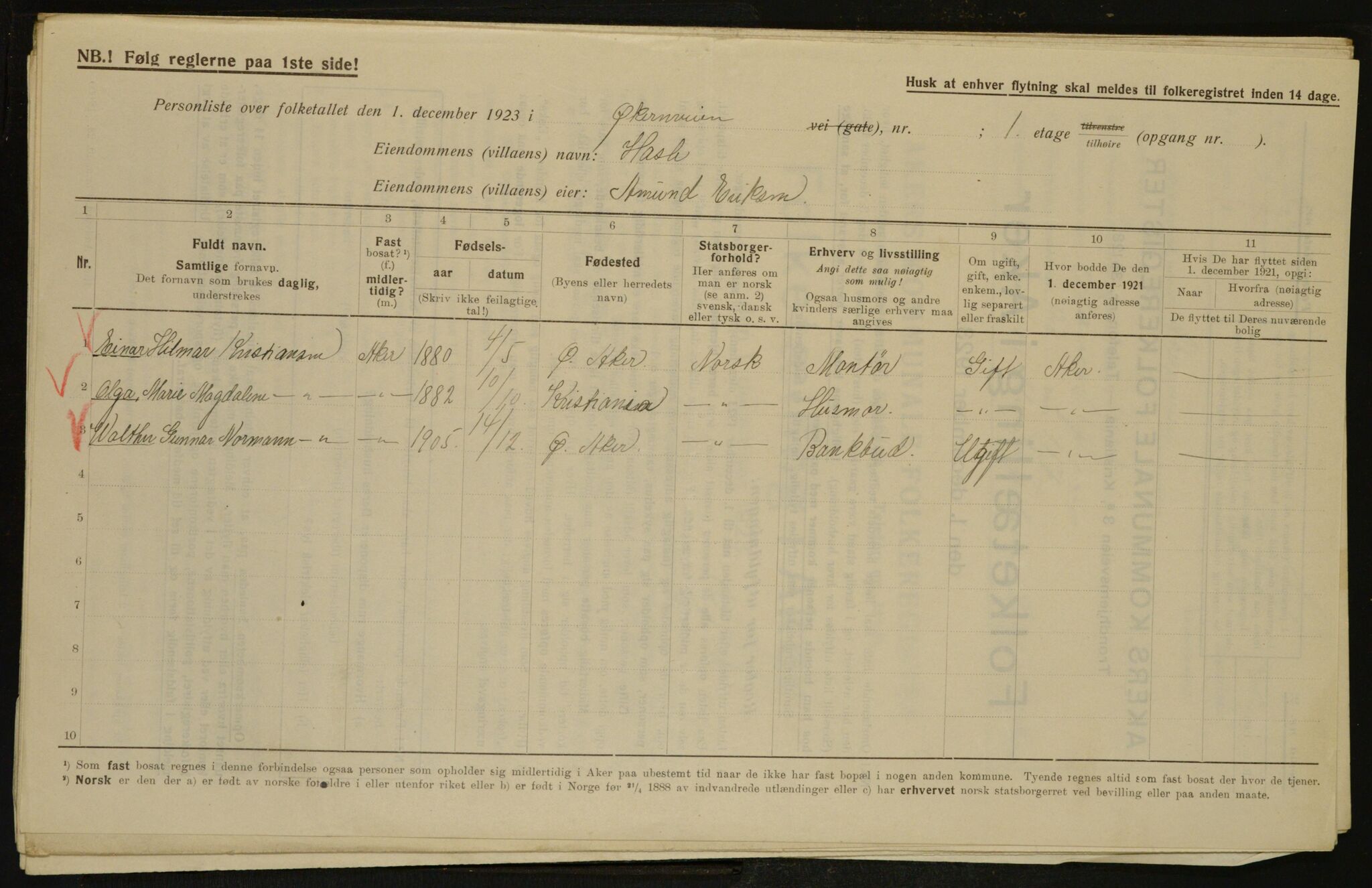 , Municipal Census 1923 for Aker, 1923, p. 35204